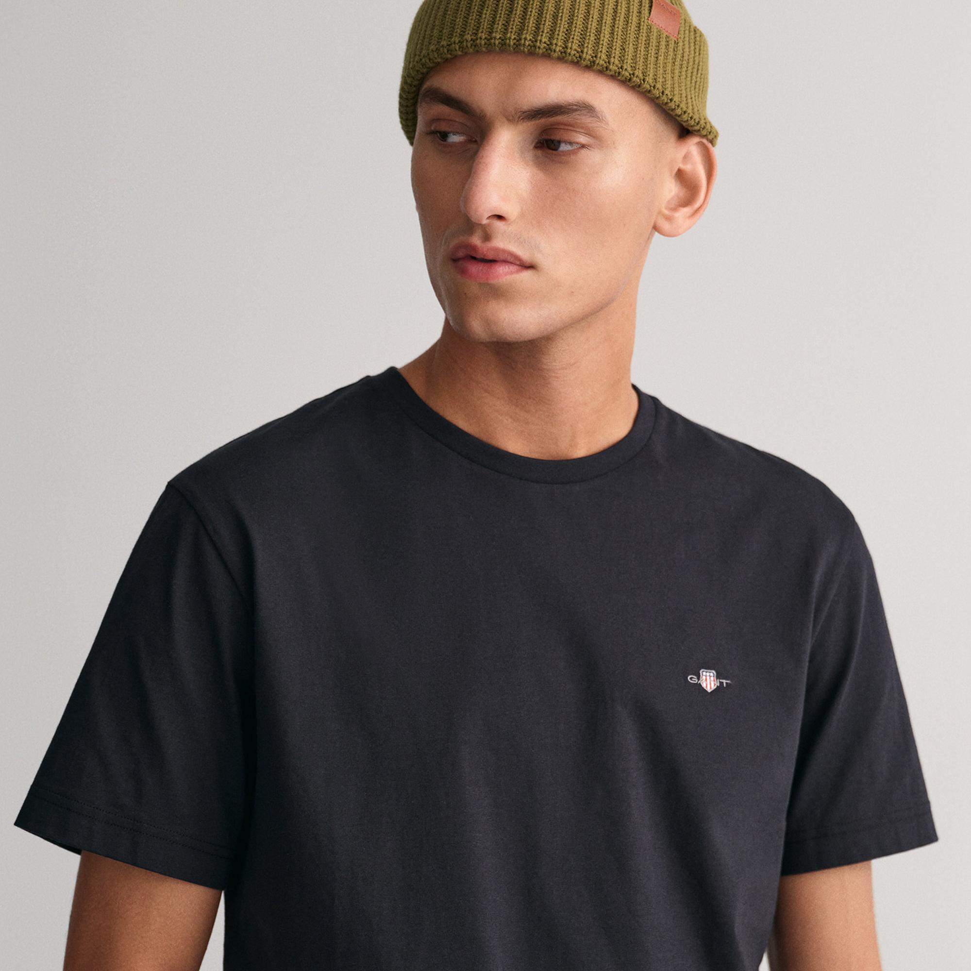 GANT Erkek Siyah Regular Fit Bisiklet Yaka T-Shirt