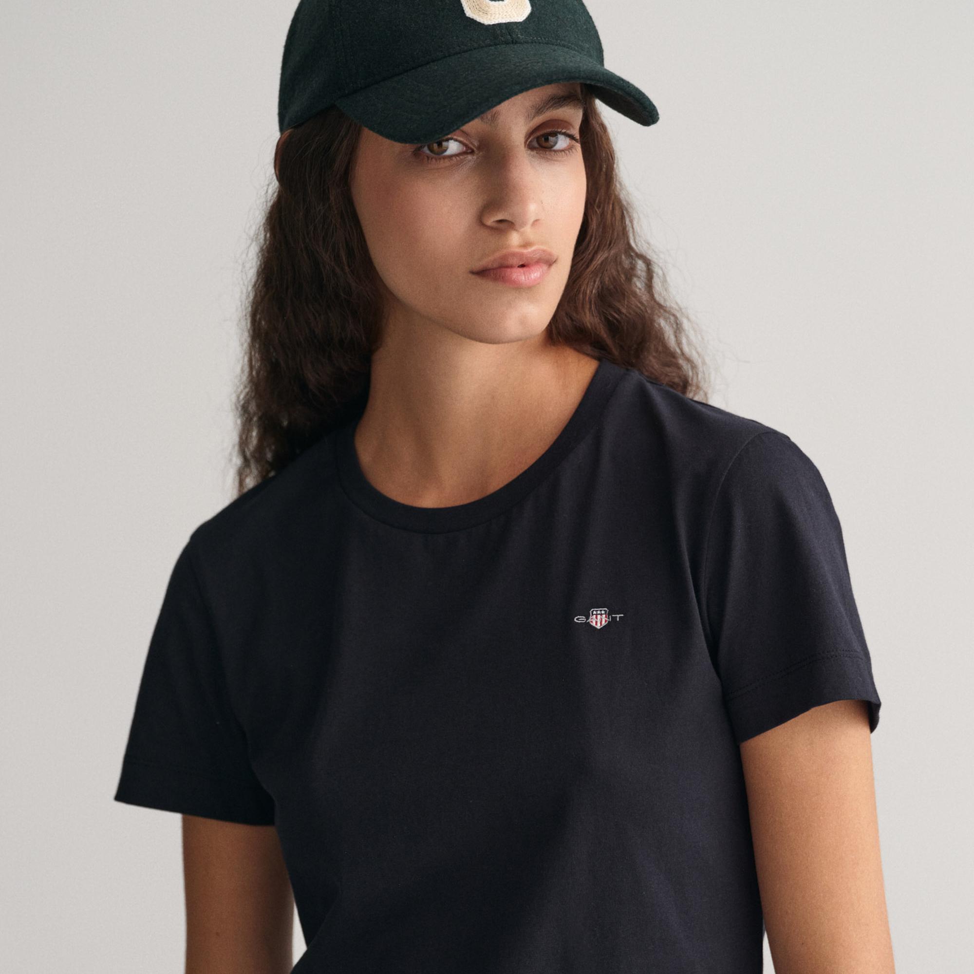 GANT Kadın Siyah Regular Fit Bisiklet Yaka T-Shirt