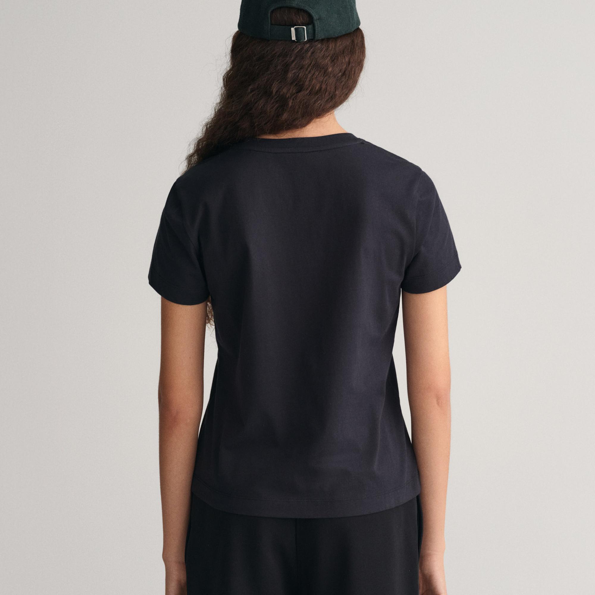 GANT Kadın Siyah Regular Fit Bisiklet Yaka T-Shirt