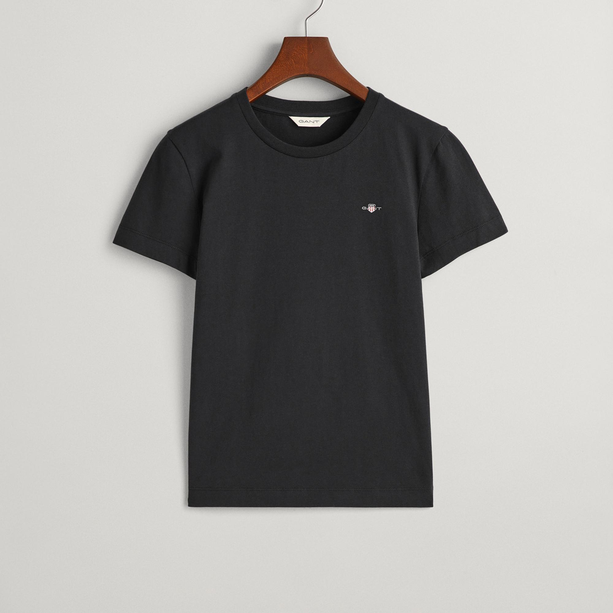 GANT Kadın Siyah Regular Fit Bisiklet Yaka T-Shirt