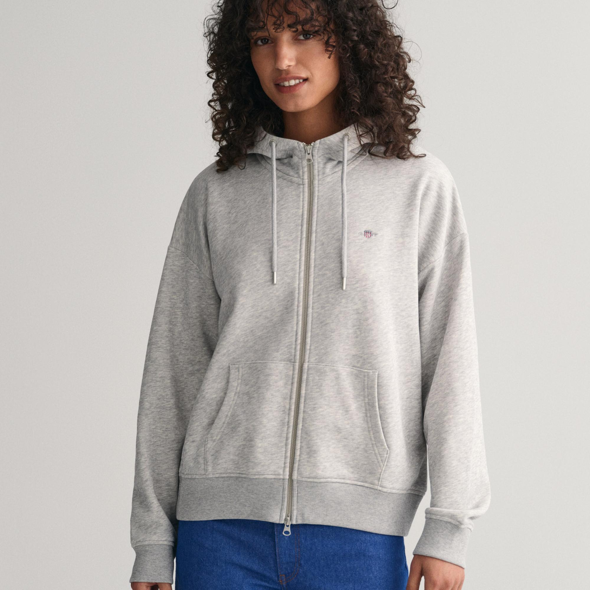 GANT Kadın Gri Relaxed Fit Fermuarlı Sweatshirt