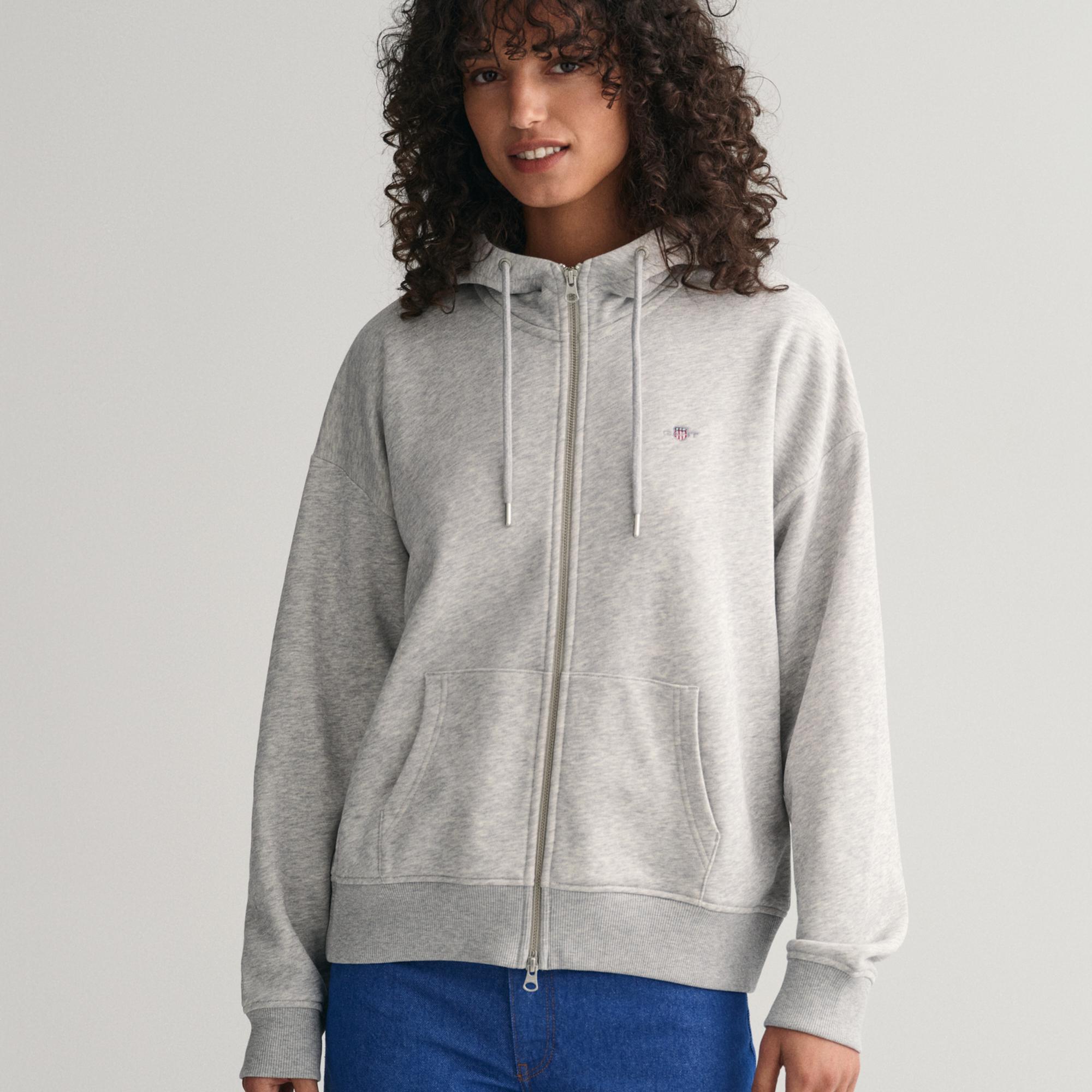 GANT Kadın Gri Relaxed Fit Fermuarlı Sweatshirt