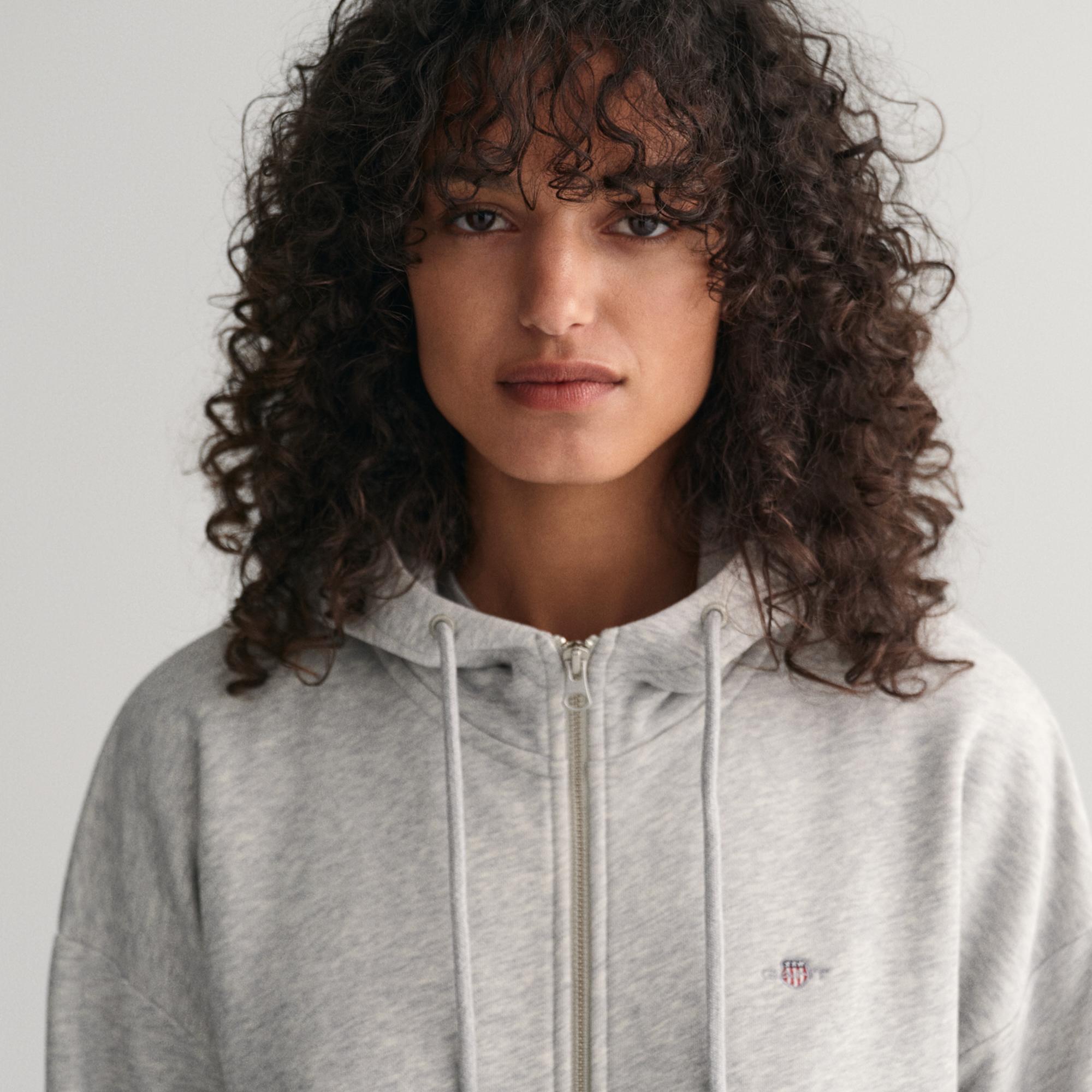 GANT Kadın Gri Relaxed Fit Fermuarlı Sweatshirt