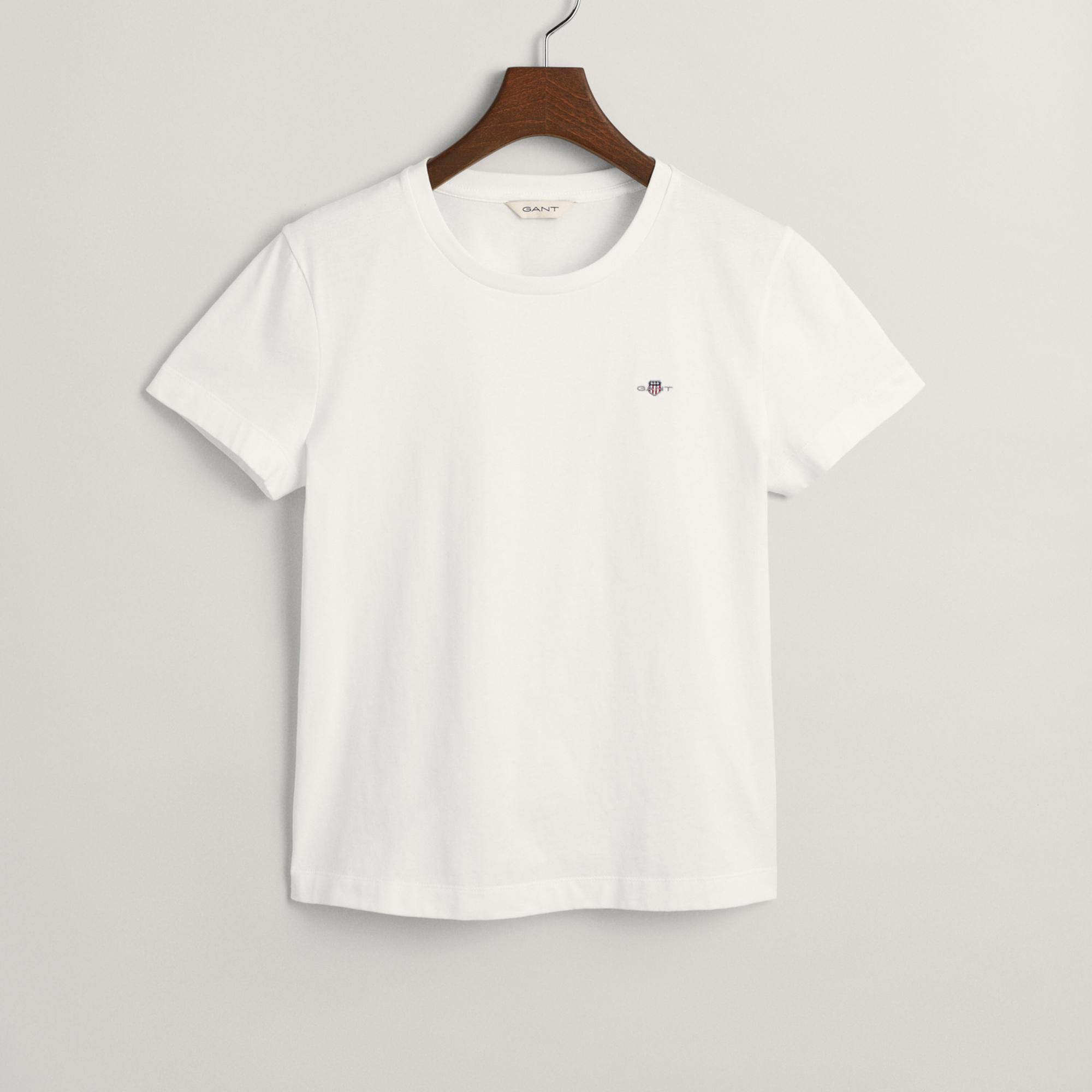 GANT Kadın Beyaz Regular Fit Bisiklet Yaka T-Shirt