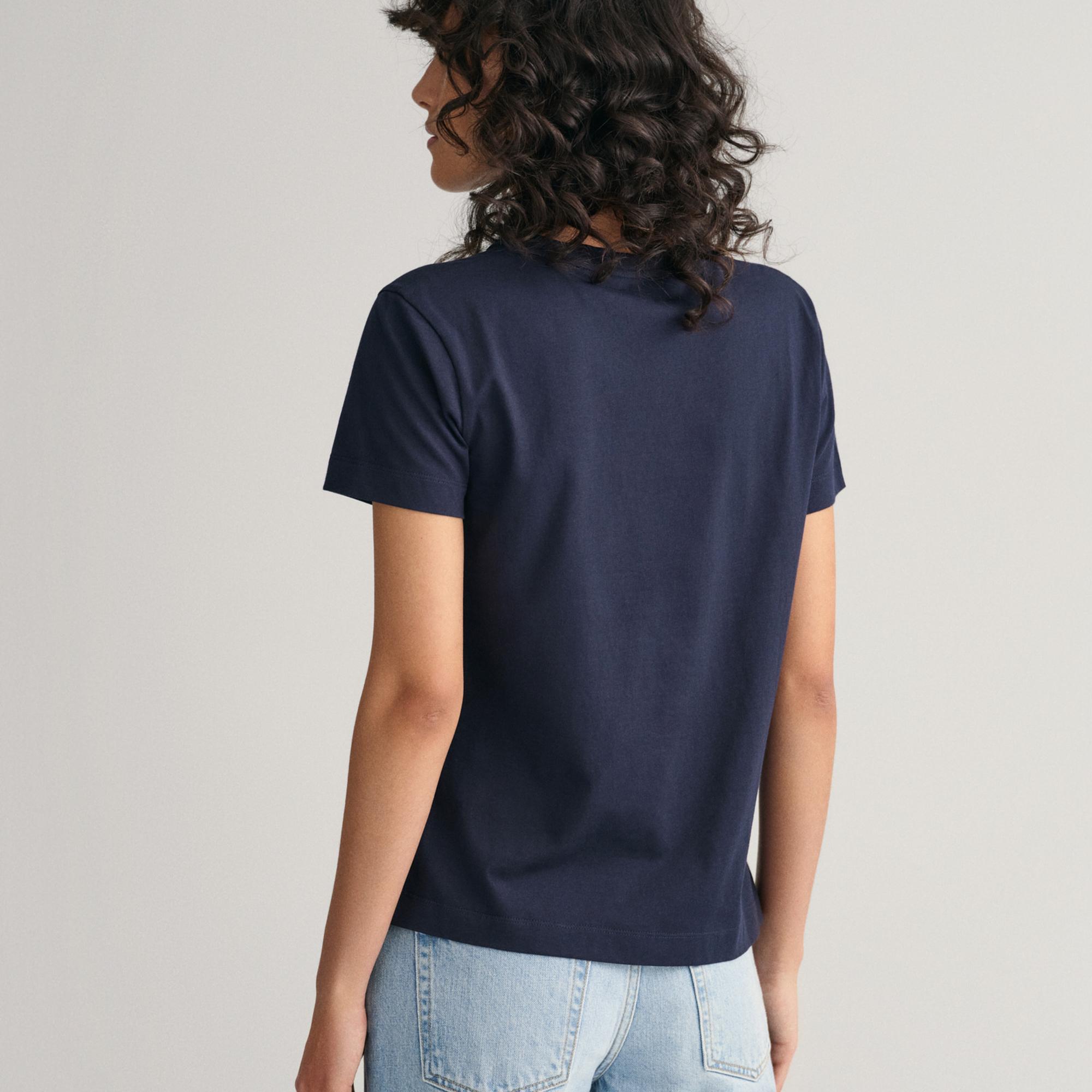 GANT Kadın Lacivert Regular Fit Bisiklet Yaka T-Shirt