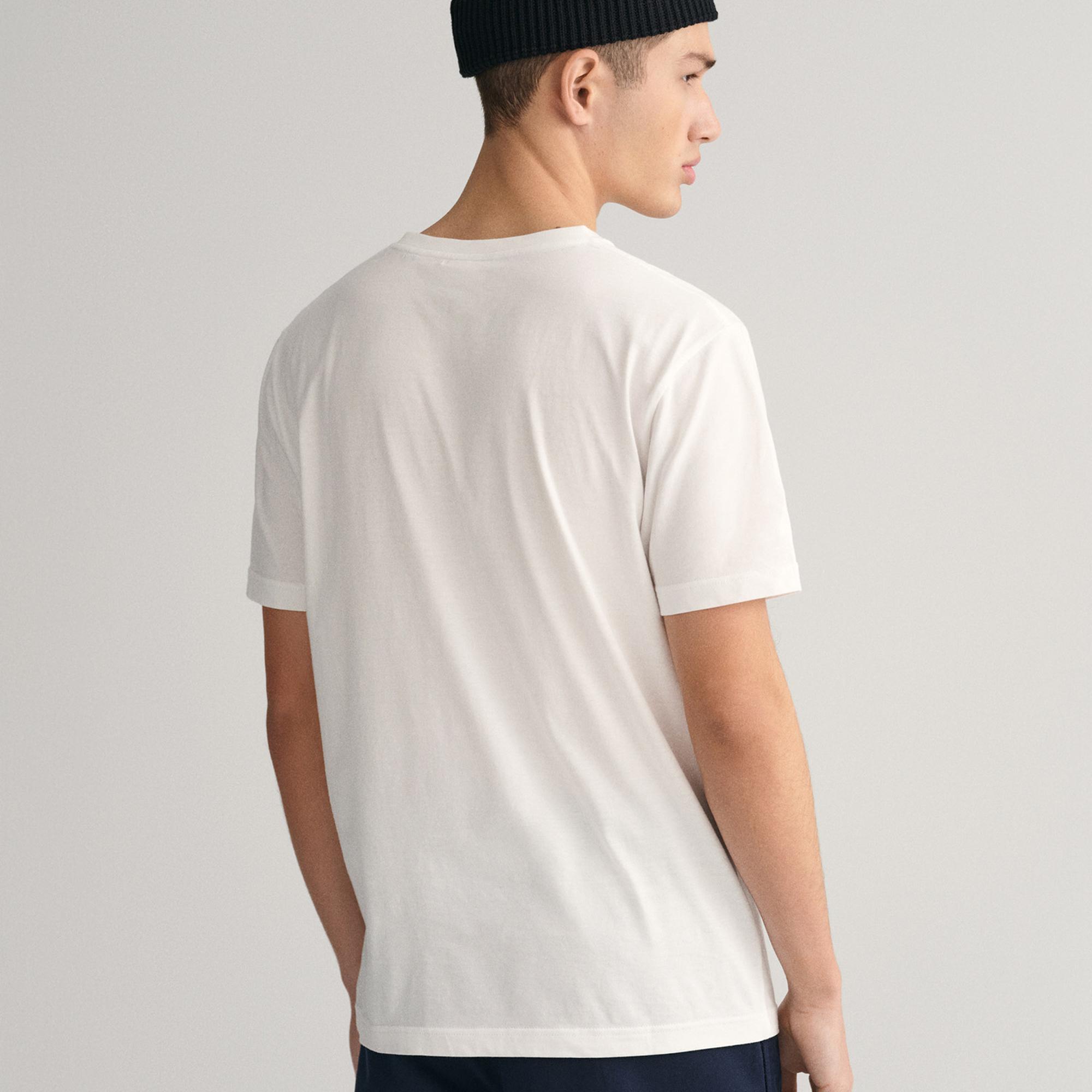 GANT Erkek Beyaz Regular Fit Bisiklet Yaka Logolu T-shirt