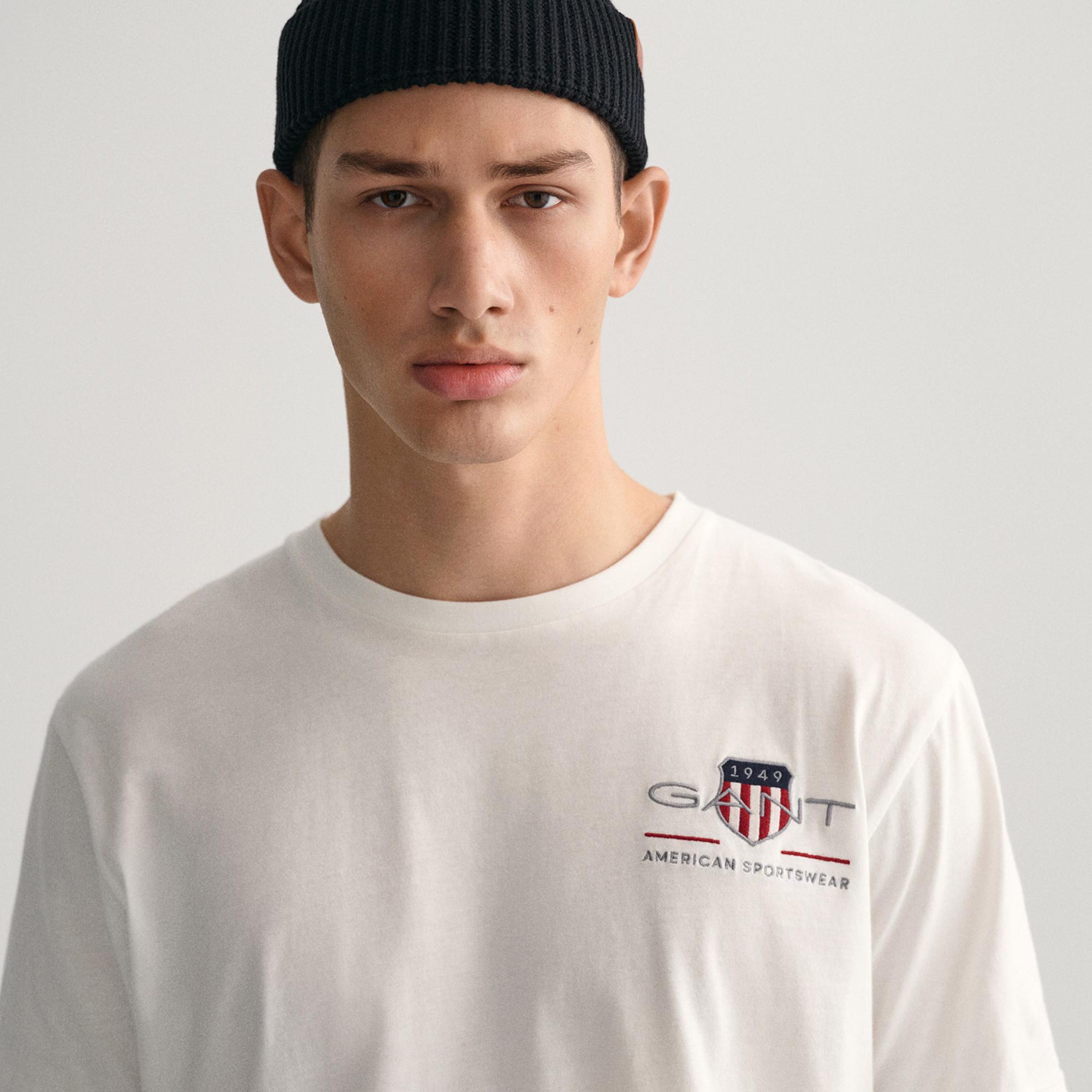 GANT Erkek Beyaz Regular Fit Bisiklet Yaka Logolu T-shirt