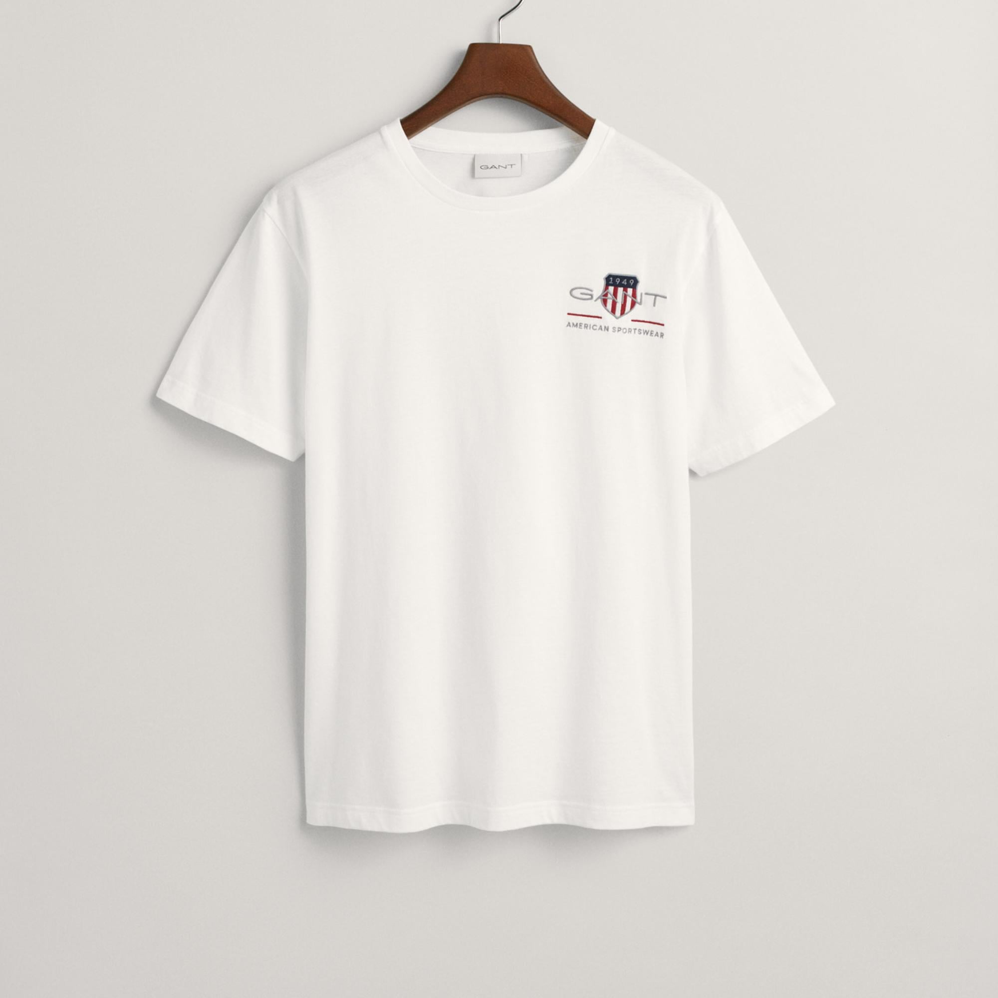 GANT Erkek Beyaz Regular Fit Bisiklet Yaka Logolu T-shirt