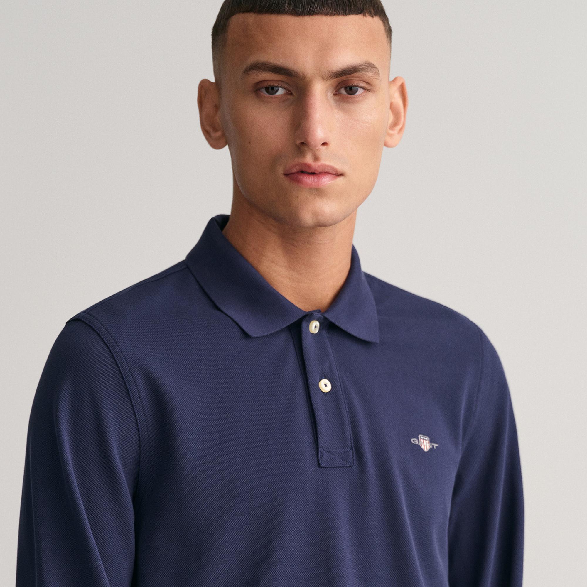 GANT Erkek Lacivert Regular Fit Uzun Kollu Polo