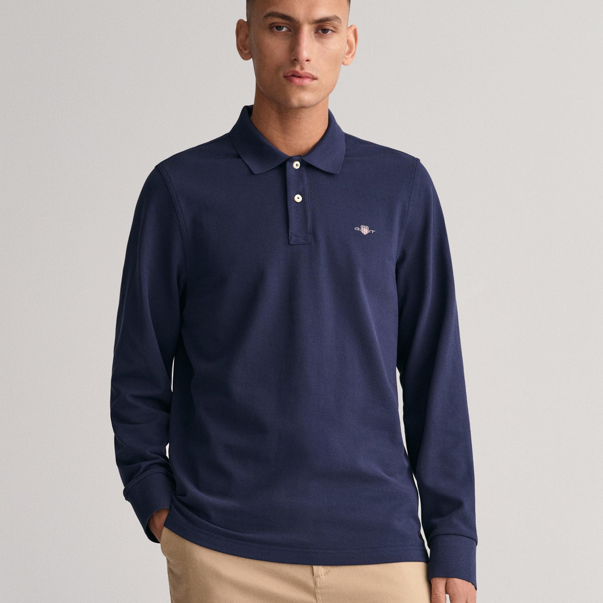 GANT Erkek Lacivert Regular Fit Uzun Kollu Polo