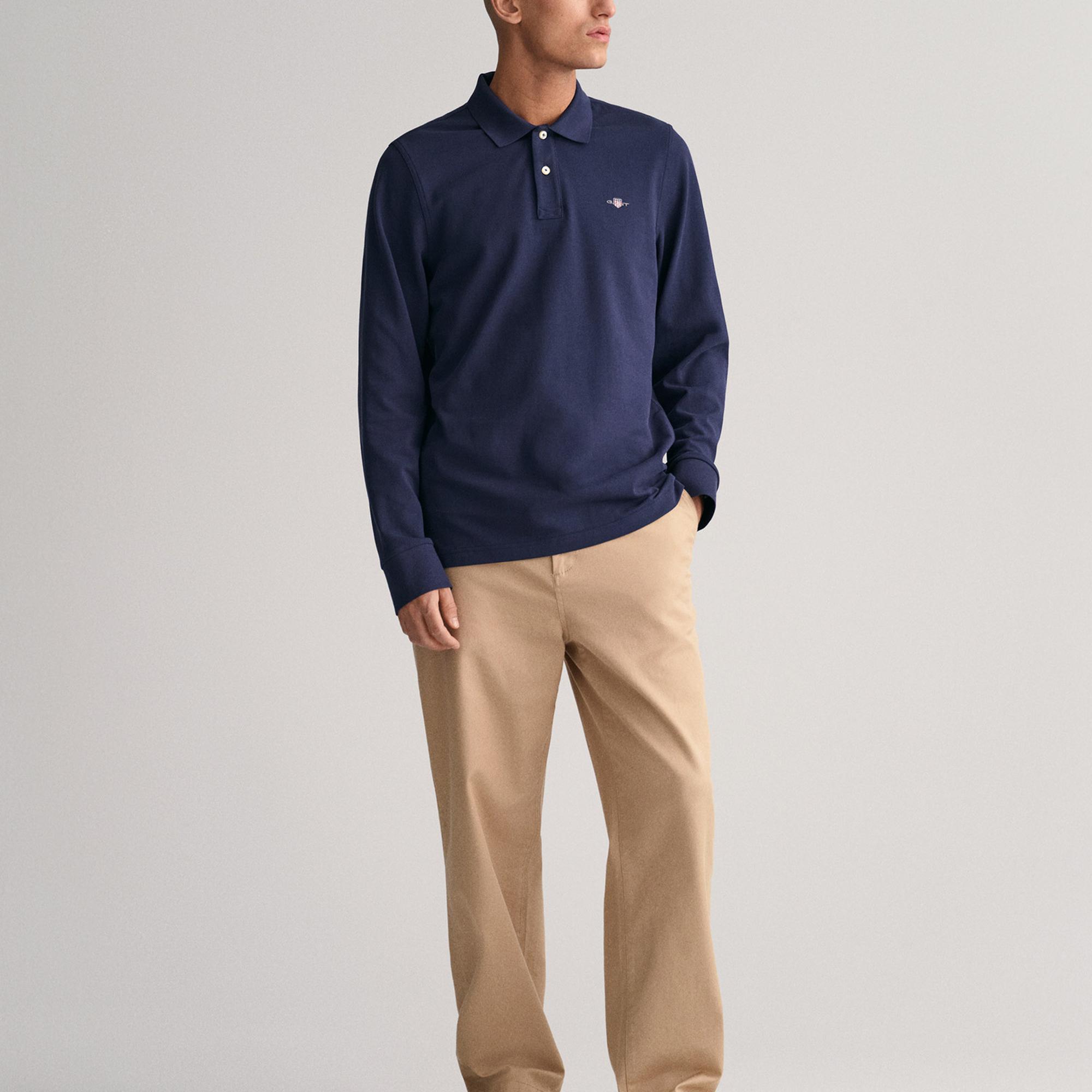 GANT Erkek Lacivert Regular Fit Uzun Kollu Polo