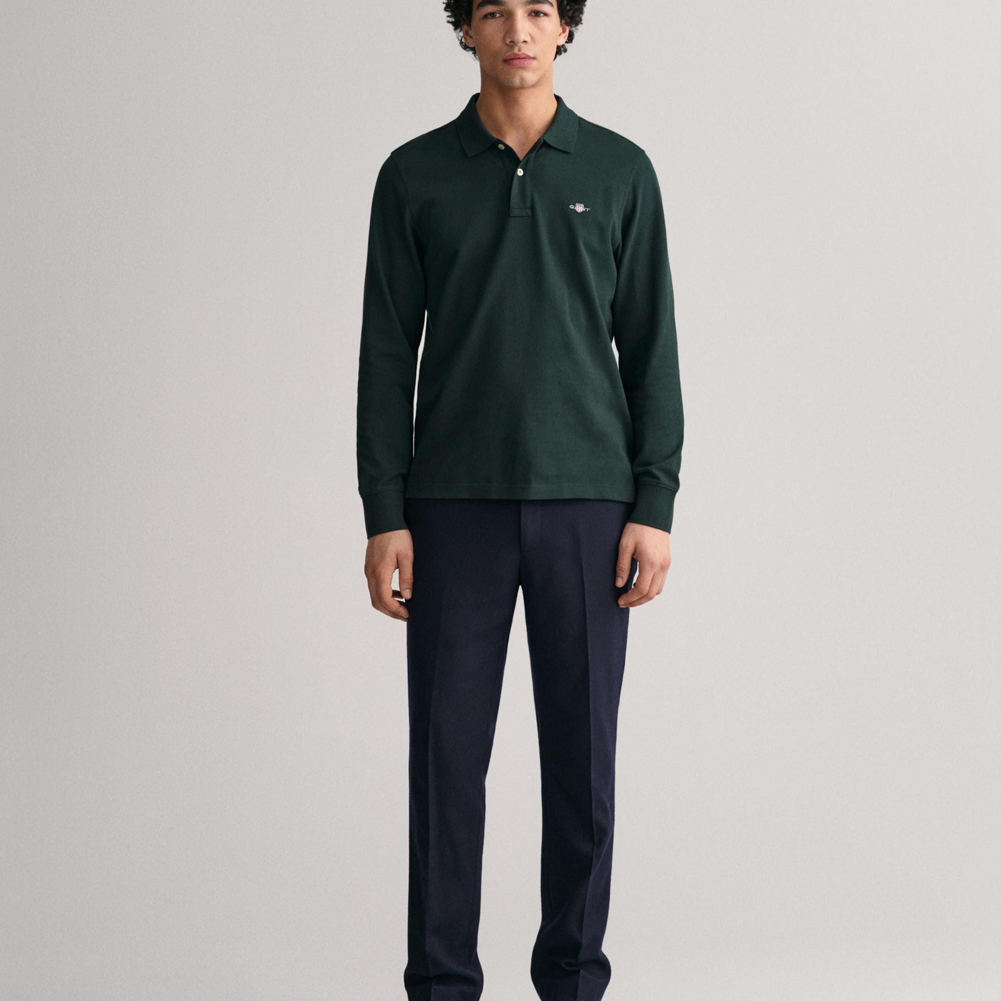 GANT Erkek Yeşil Regular Fit Uzun Kollu Polo