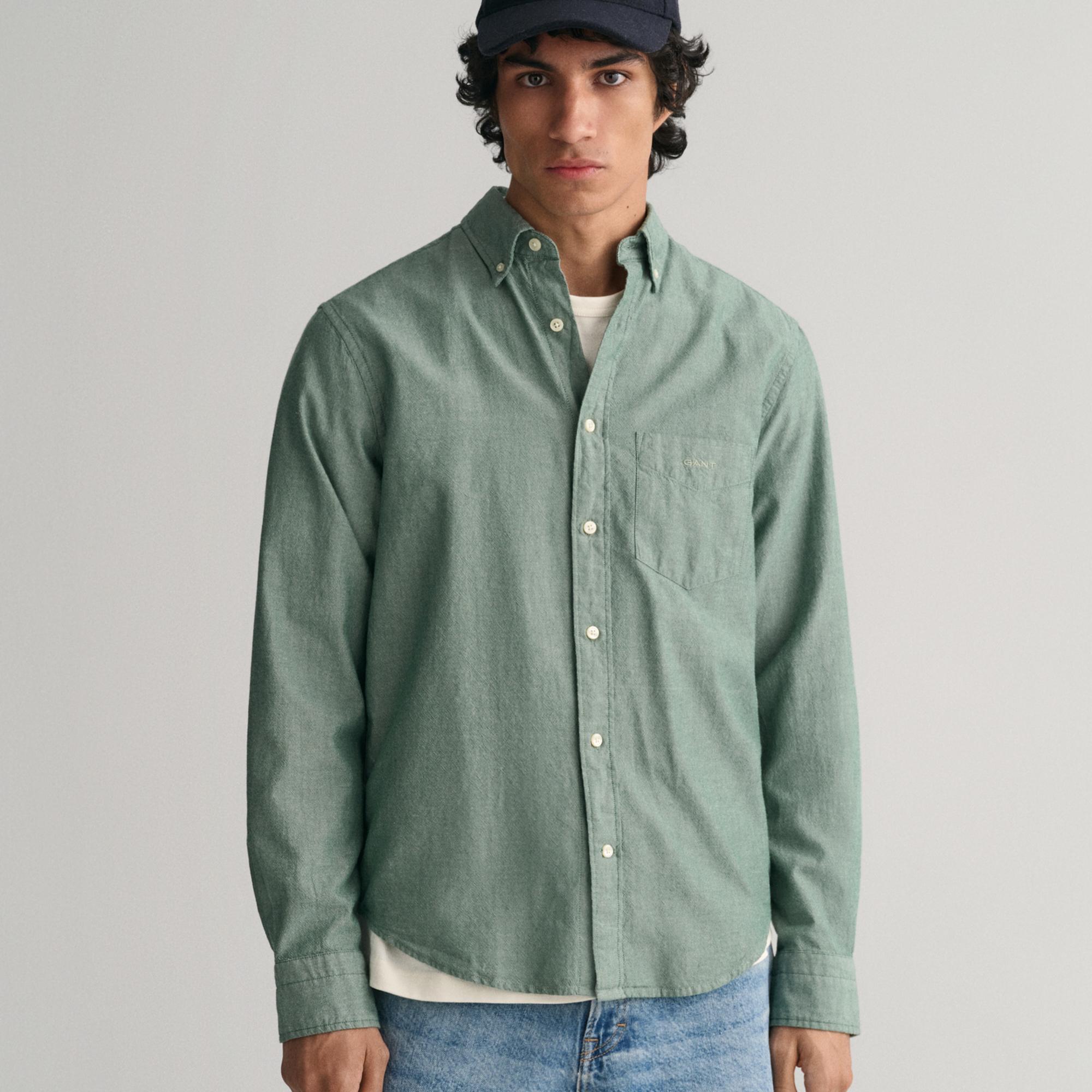 GANT Erkek Yeşil Regular Fit Düğmeli Yaka Gömlek