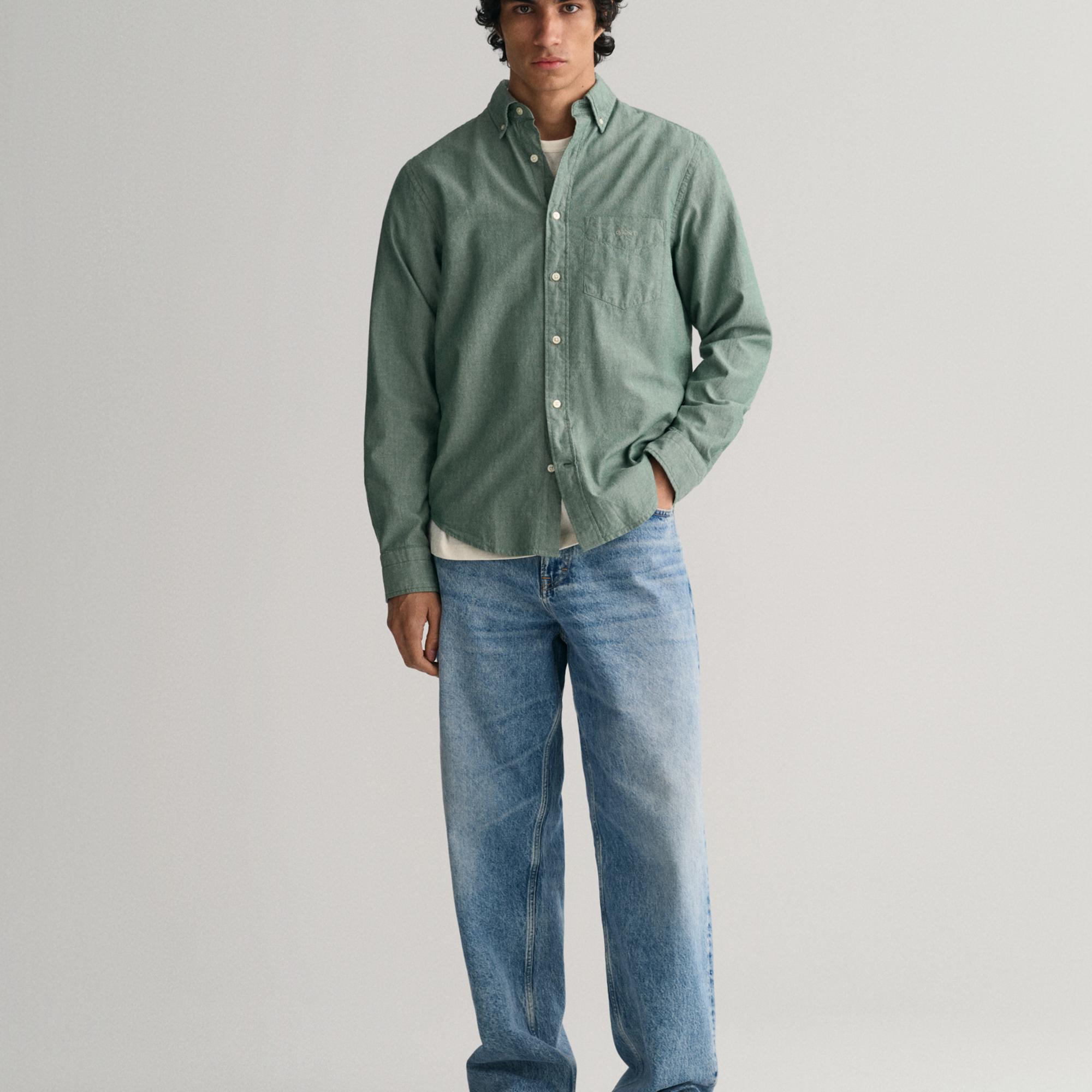 GANT Erkek Yeşil Regular Fit Düğmeli Yaka Gömlek