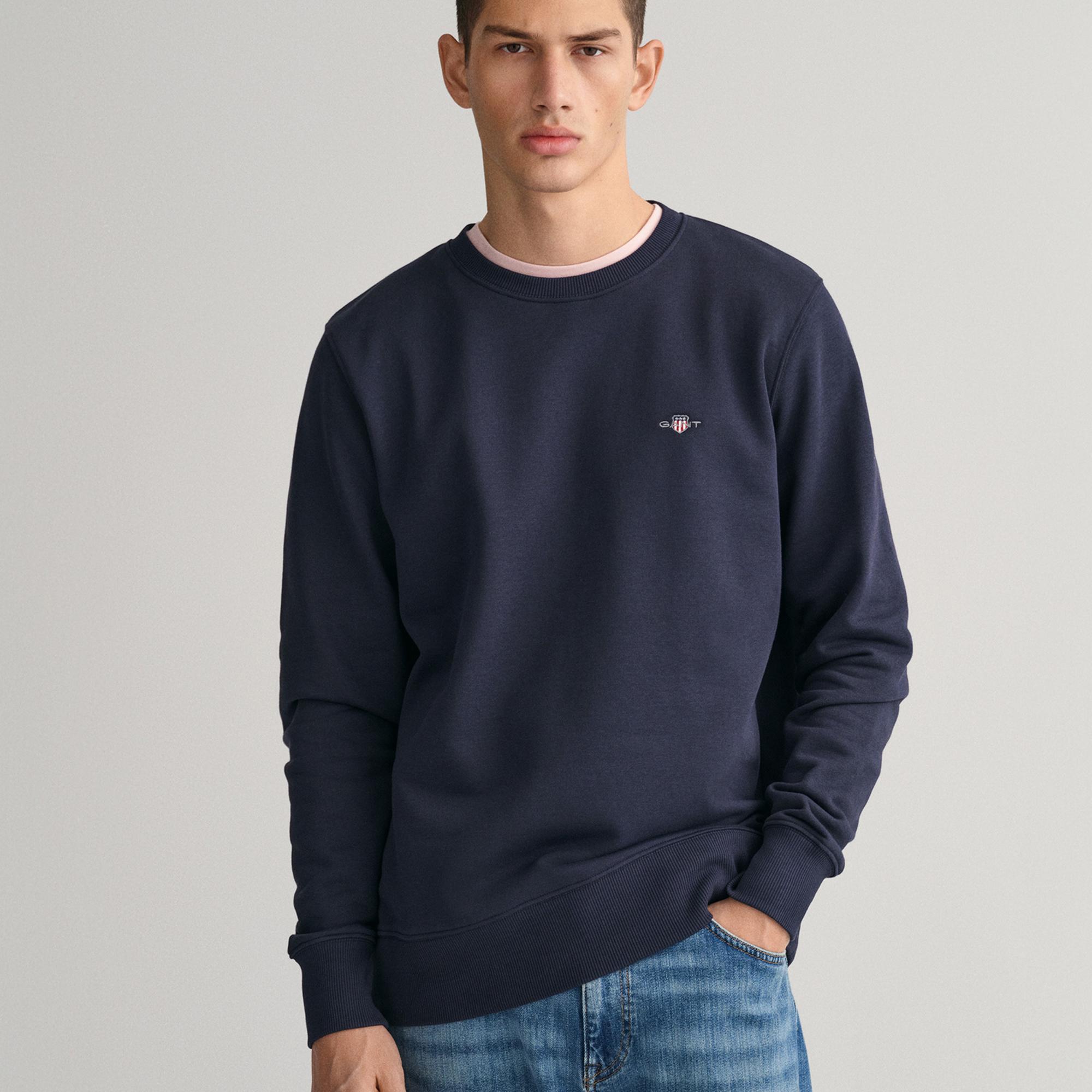 GANT Erkek Lacivert Regular Fit Bisiklet Yaka Sweatshirt