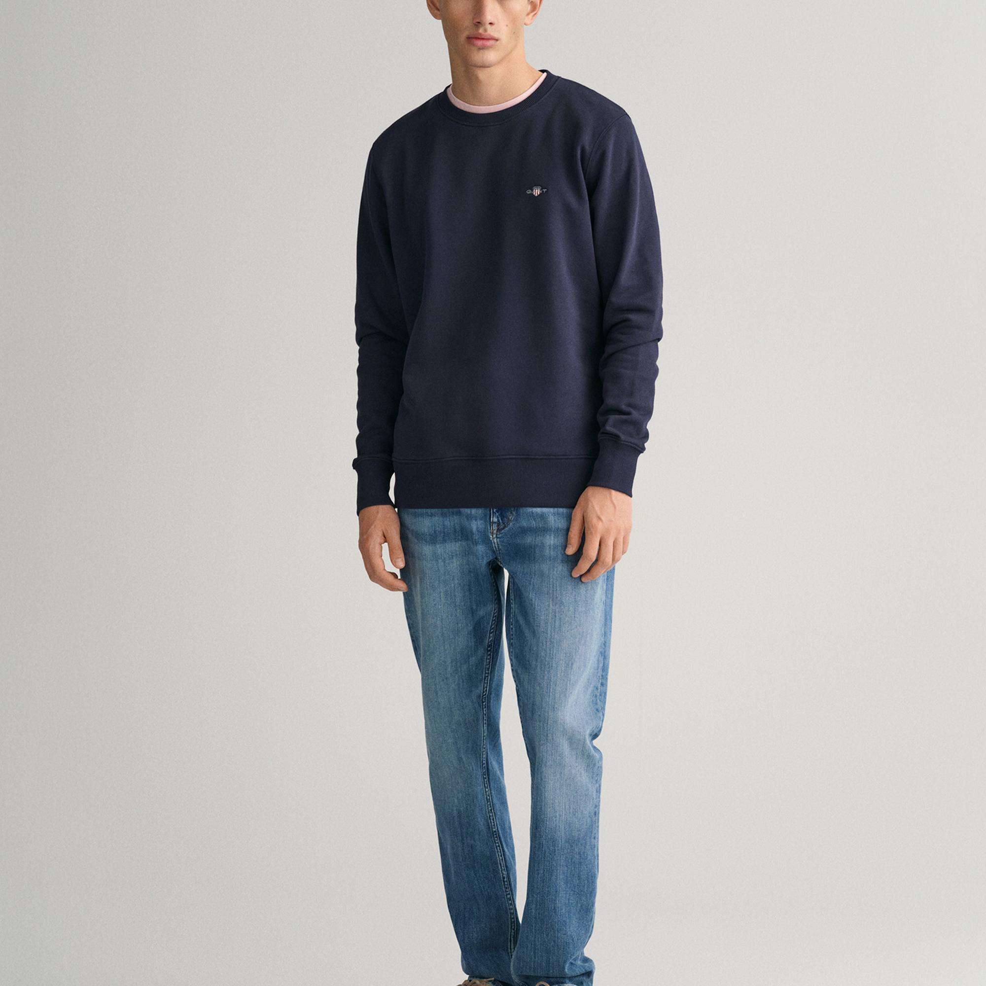 GANT Erkek Lacivert Regular Fit Bisiklet Yaka Sweatshirt
