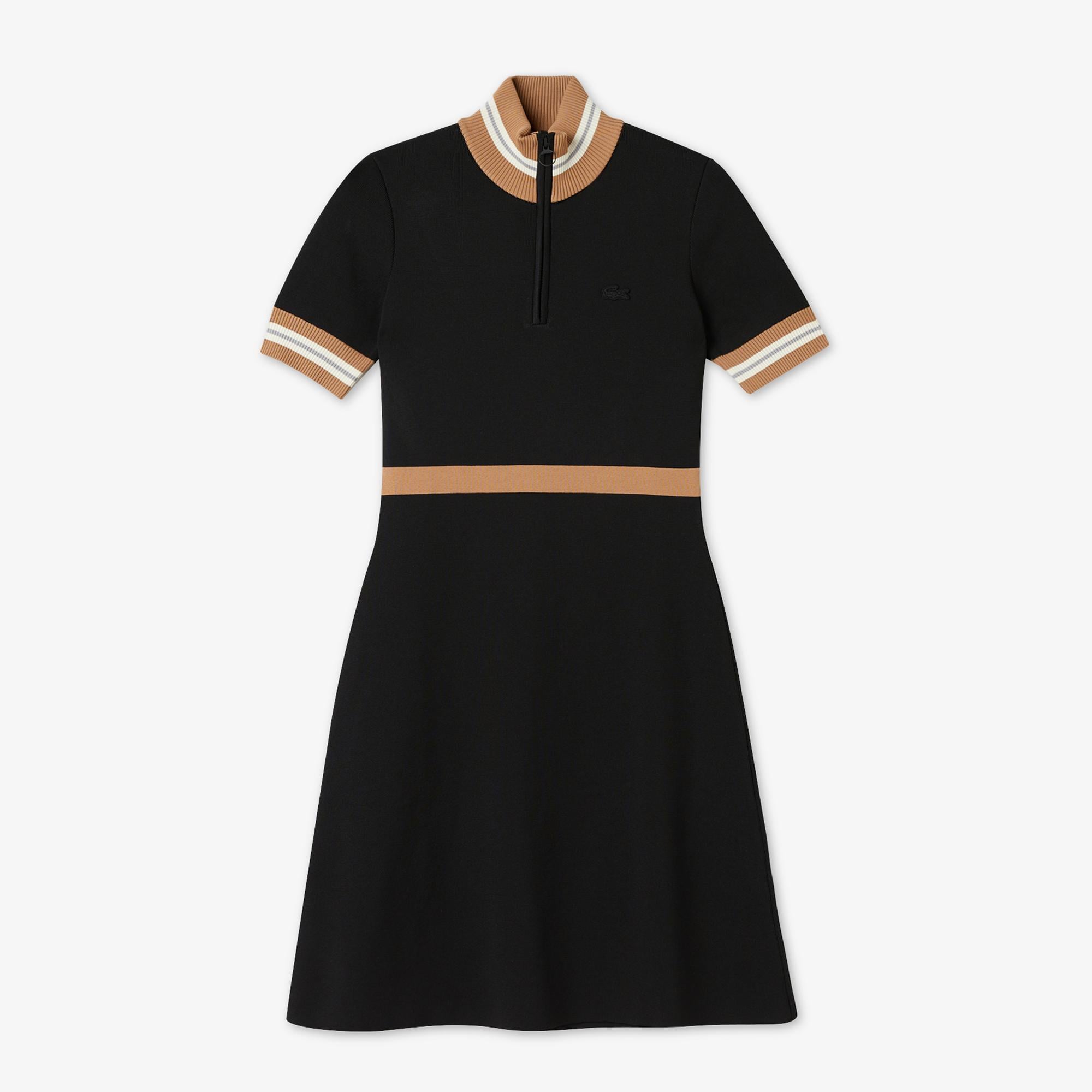 Kadın Flare Fit Kısa Kollu Dik Yaka Siyah Elbise