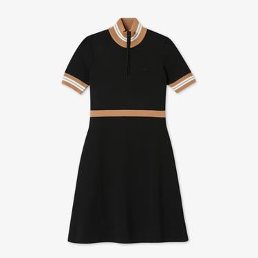  Kadın Flare Fit Kısa Kollu Dik Yaka Siyah Elbise