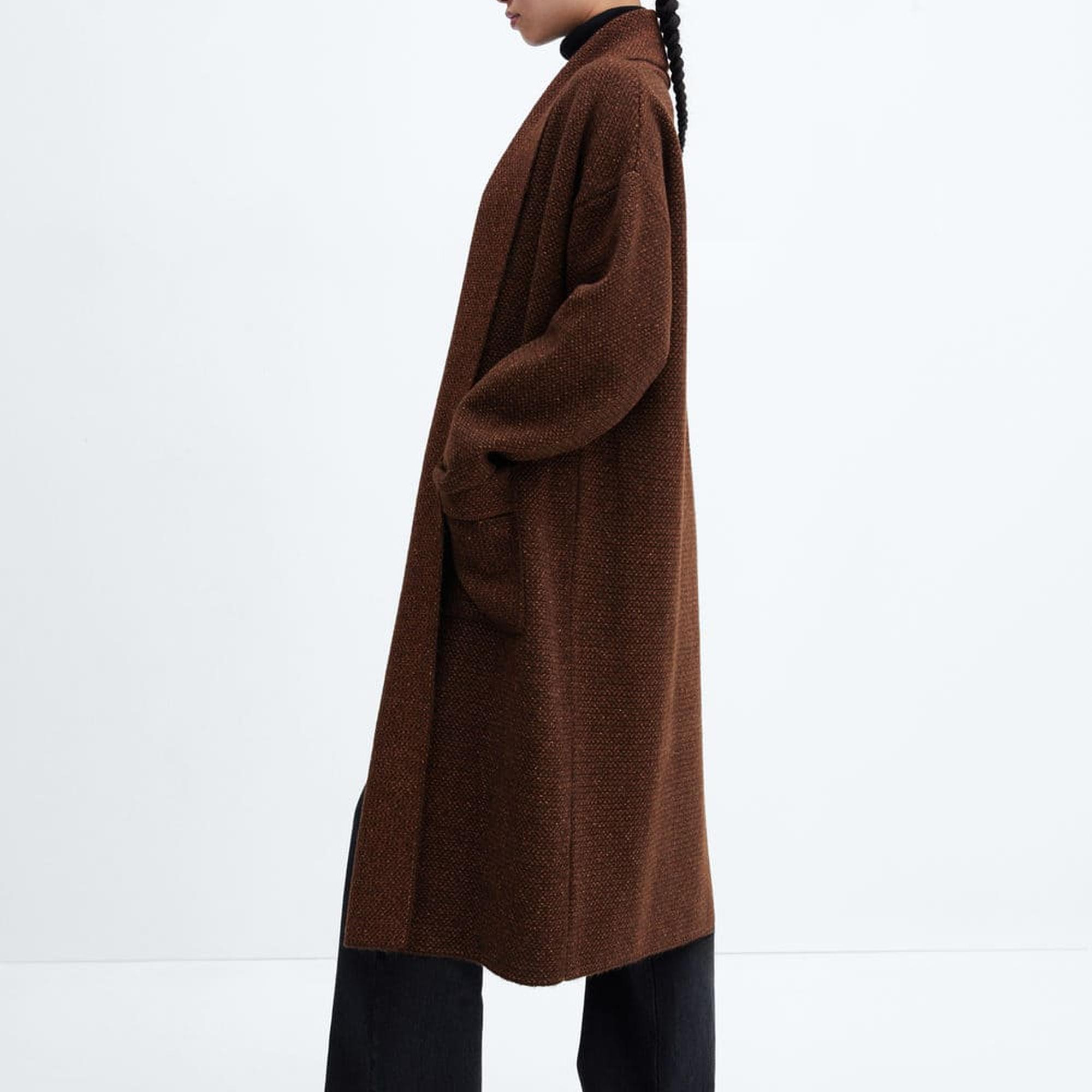 Mango Kadın Cepli Oversize Triko Palto Kahverengi