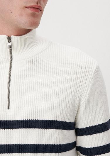  Mavi Çizgili Beyaz Kazak Slim Fit / Dar Kesim 0710131-70057