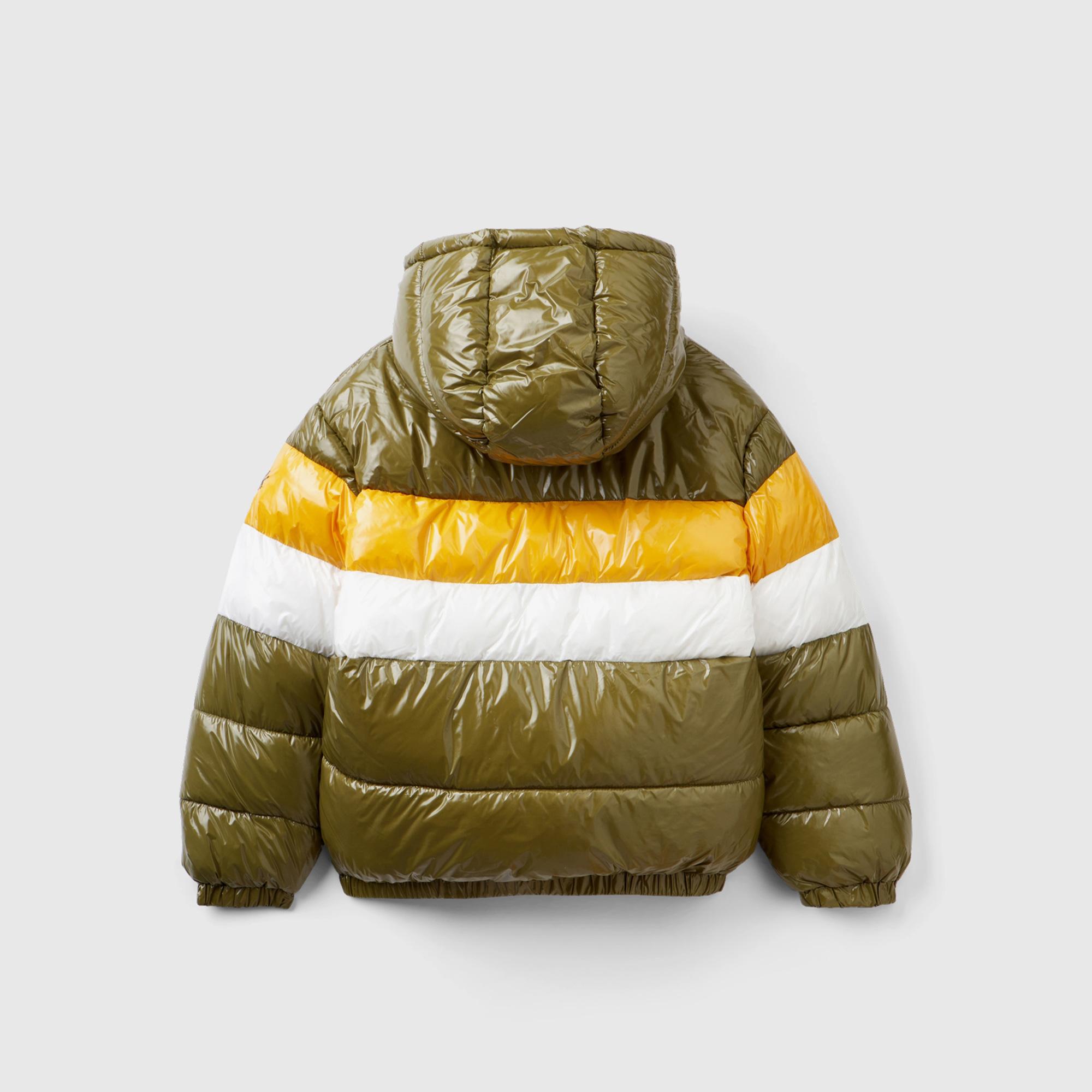 Benetton Şerit Detaylı Parlak Pufa Çocuk Haki Mont