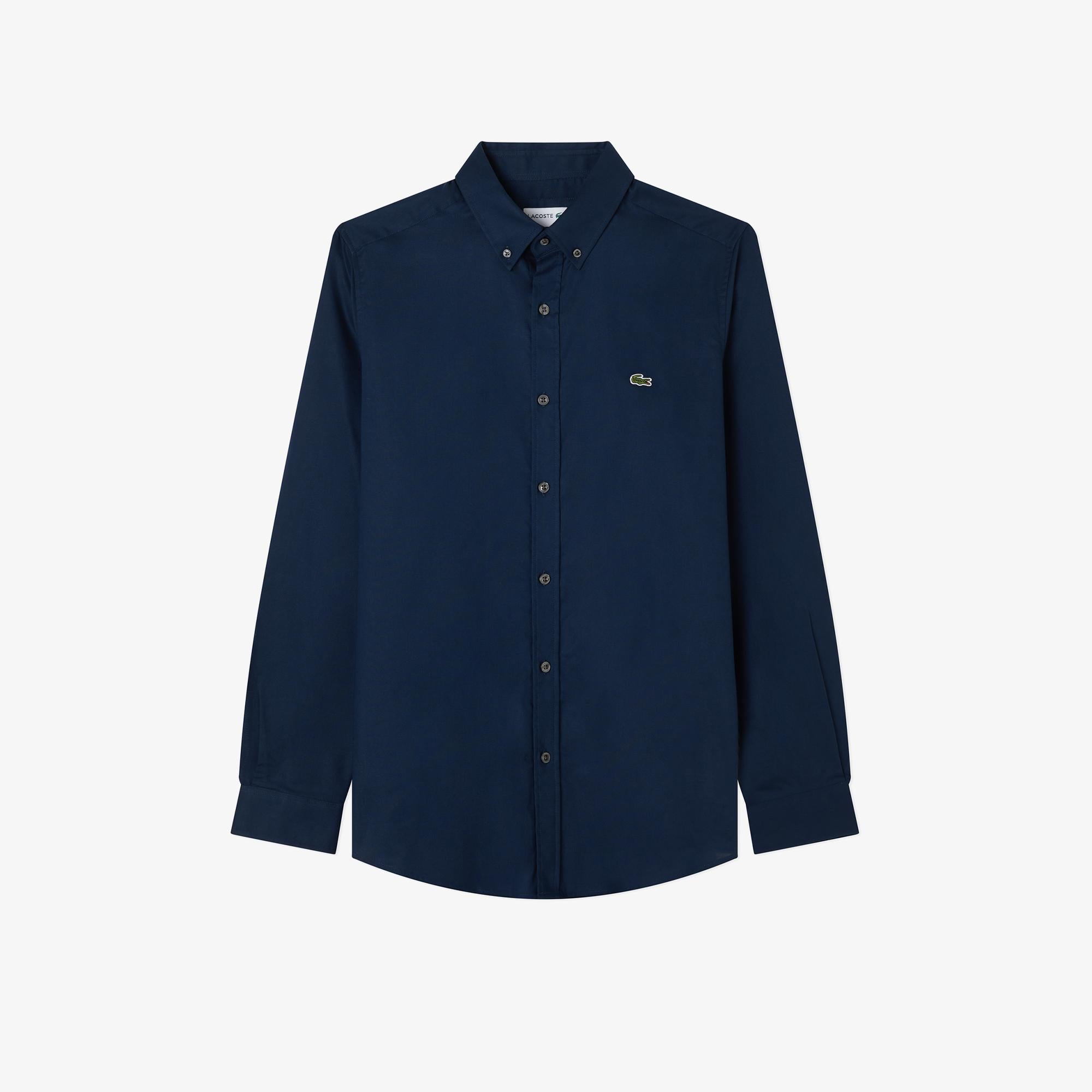 Erkek Slim Fit Düğmeli Yaka Lacivert Gömlek