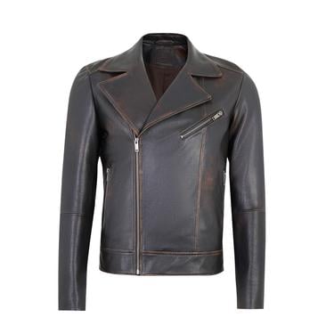  Santo Siyah Erkek Vintage Deri Ceket