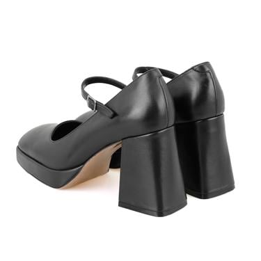  Kadın Siyah Topuklu Mary Jane Deri Klasik Ayakkabı