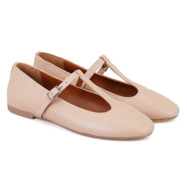  Matilda Bej Kadın T-Bant Mary Jane Deri Babet