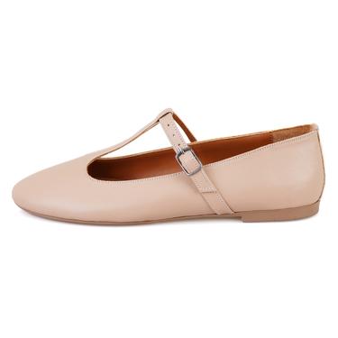  Matilda Bej Kadın T-Bant Mary Jane Deri Babet