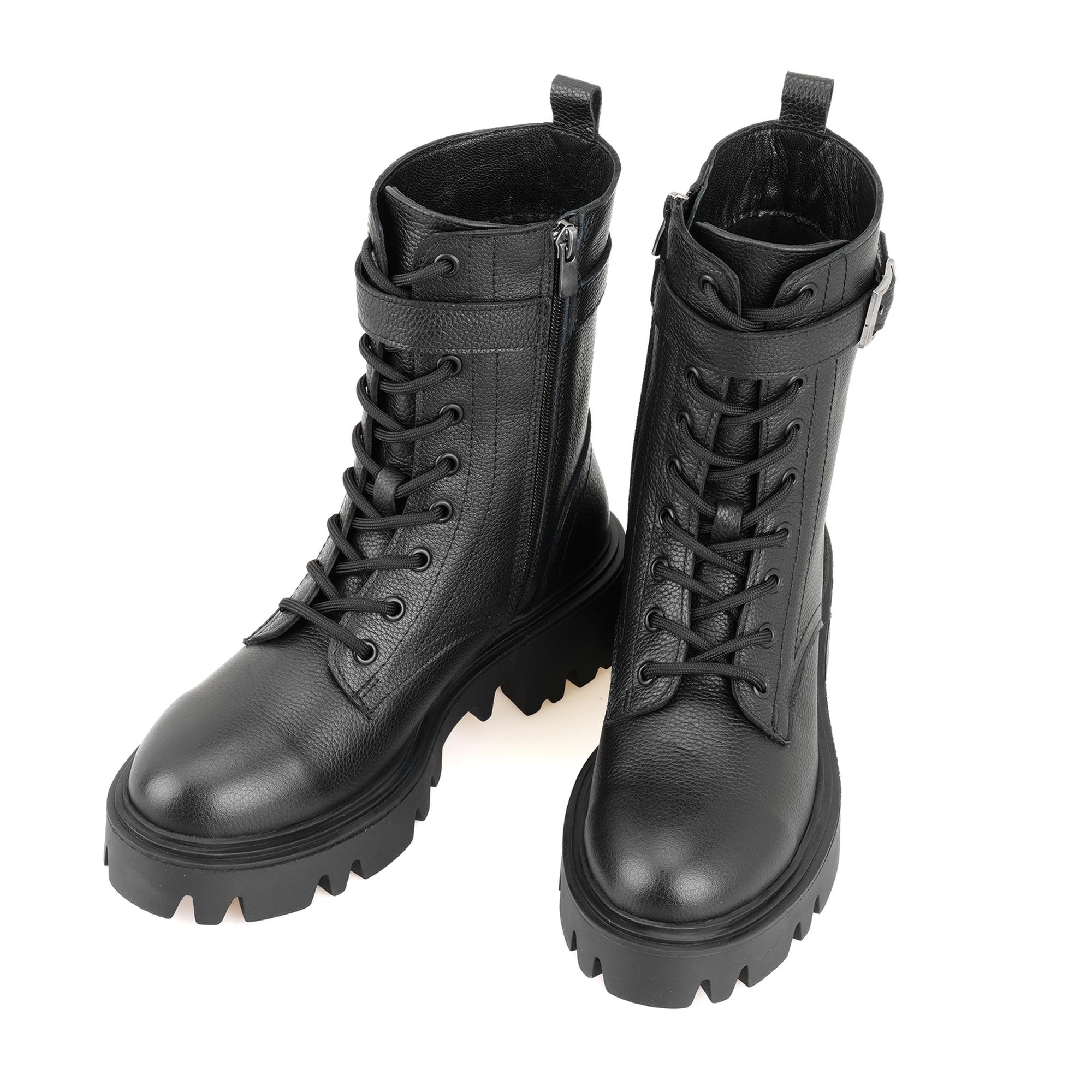 Kadın Siyah Fermuarlı Deri Bot