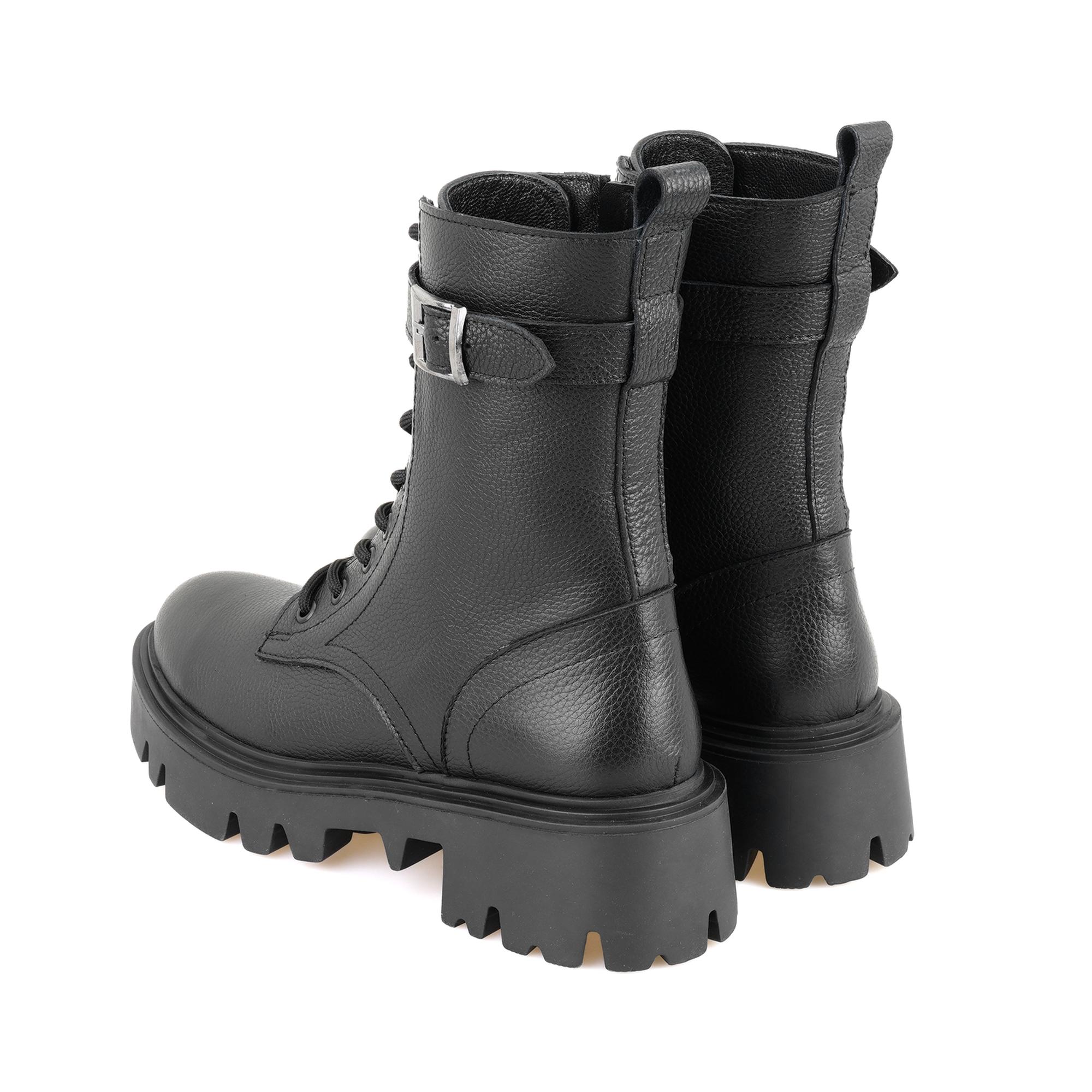 Kadın Siyah Fermuarlı Deri Bot