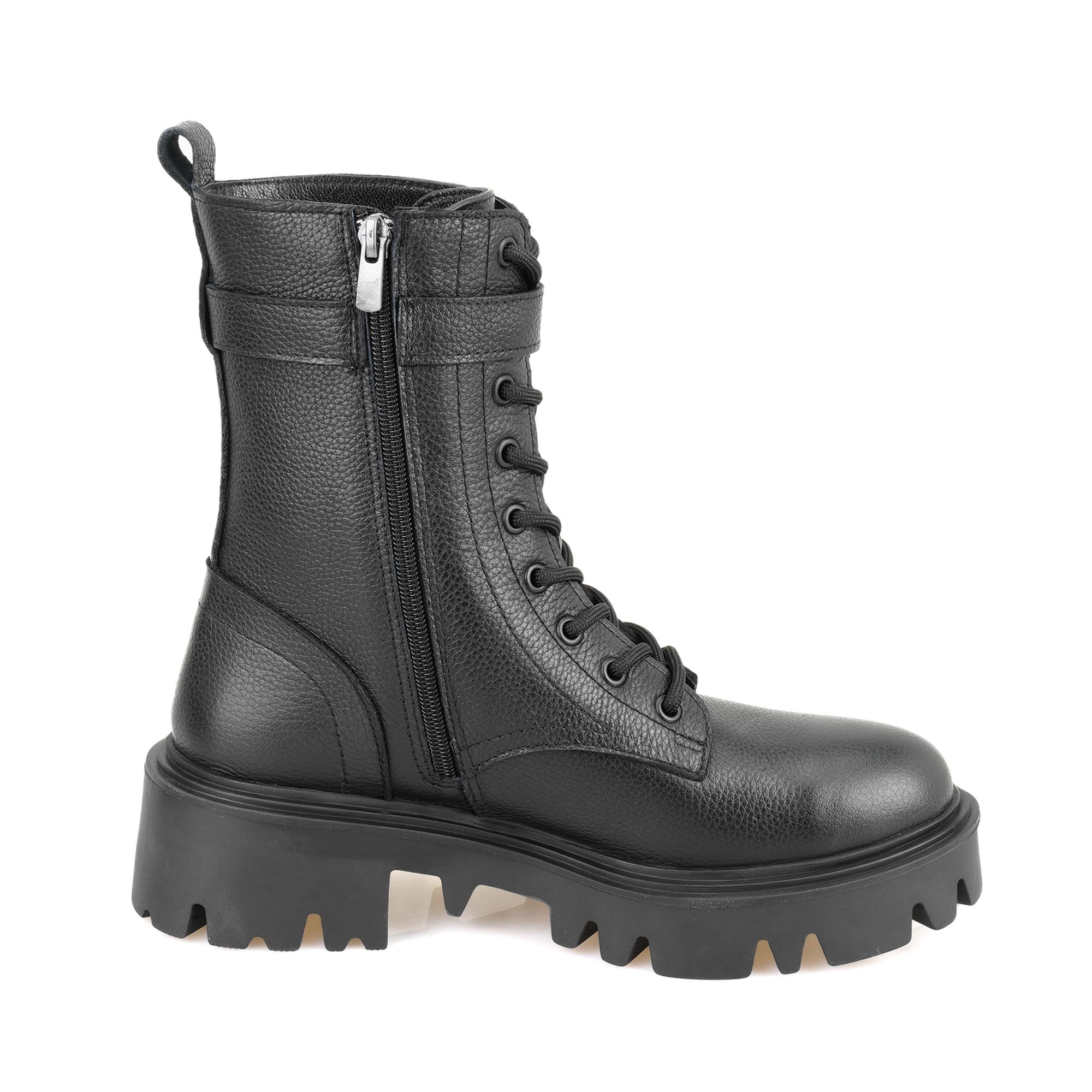 Kadın Siyah Fermuarlı Deri Bot