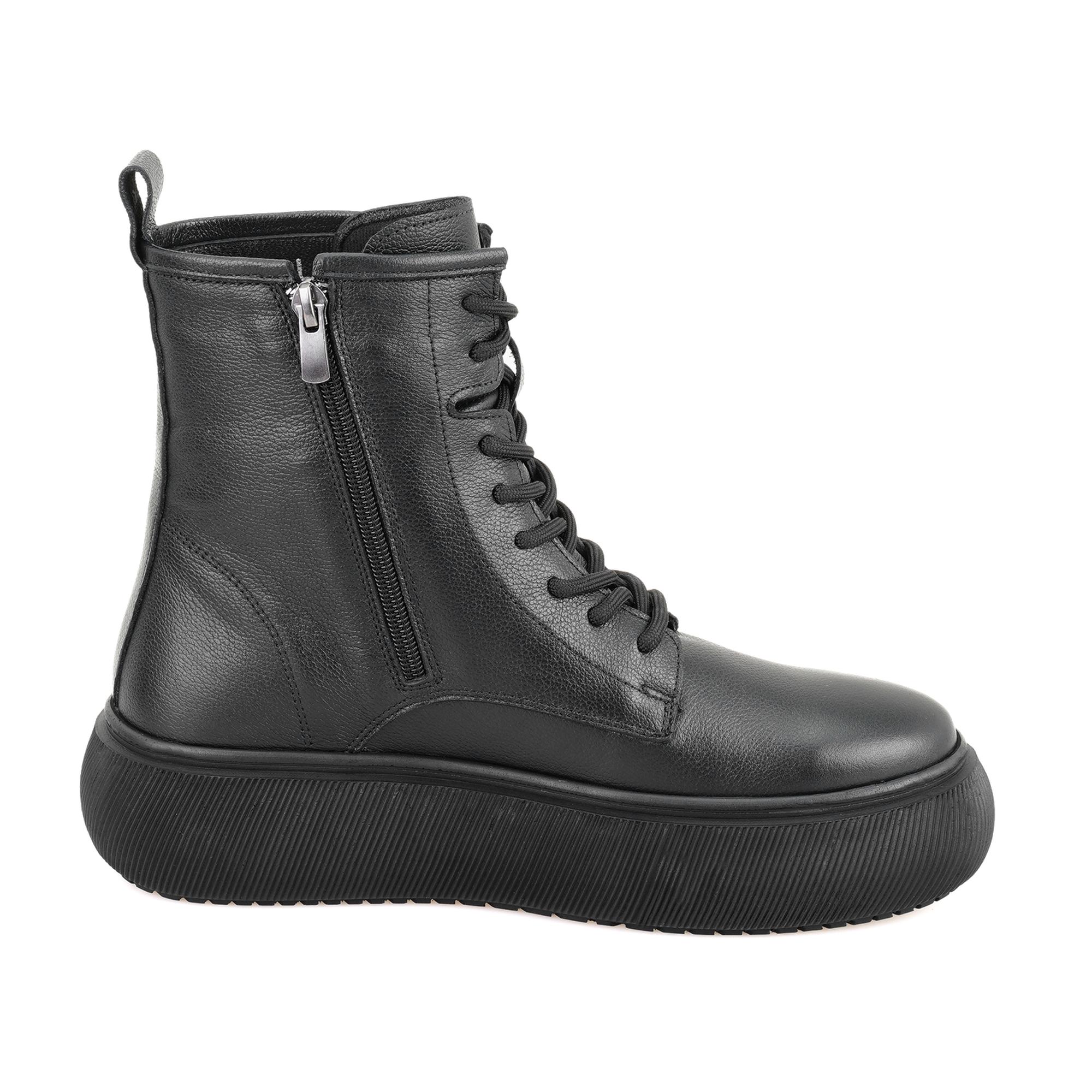 Juno Siyah Kadın Fermuarlı Deri Bot