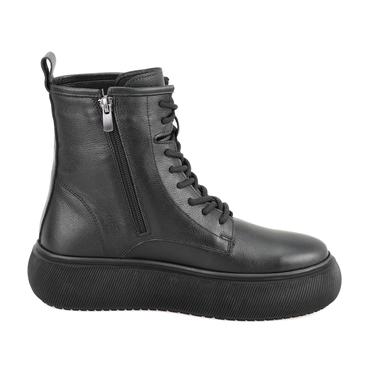  Juno Siyah Kadın Fermuarlı Deri Bot