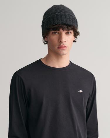  GANT Erkek Siyah Regular Fit Bisiklet Yaka Uzun Kollu T-Shirt