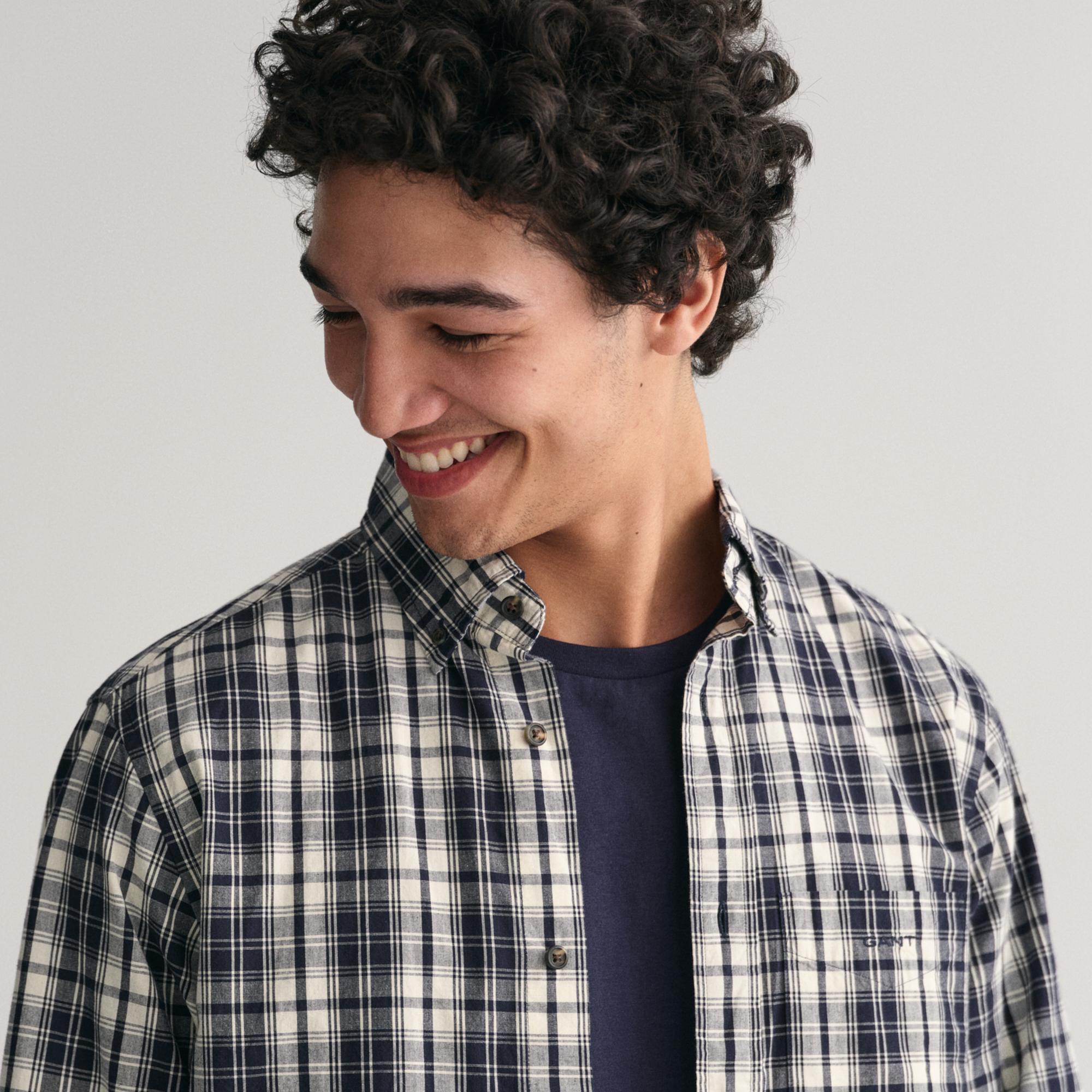 GANT Erkek Krem Regular Fit Düğmeli Yaka Kareli Gömlek