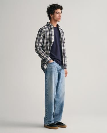  GANT Erkek Krem Regular Fit Düğmeli Yaka Kareli Gömlek