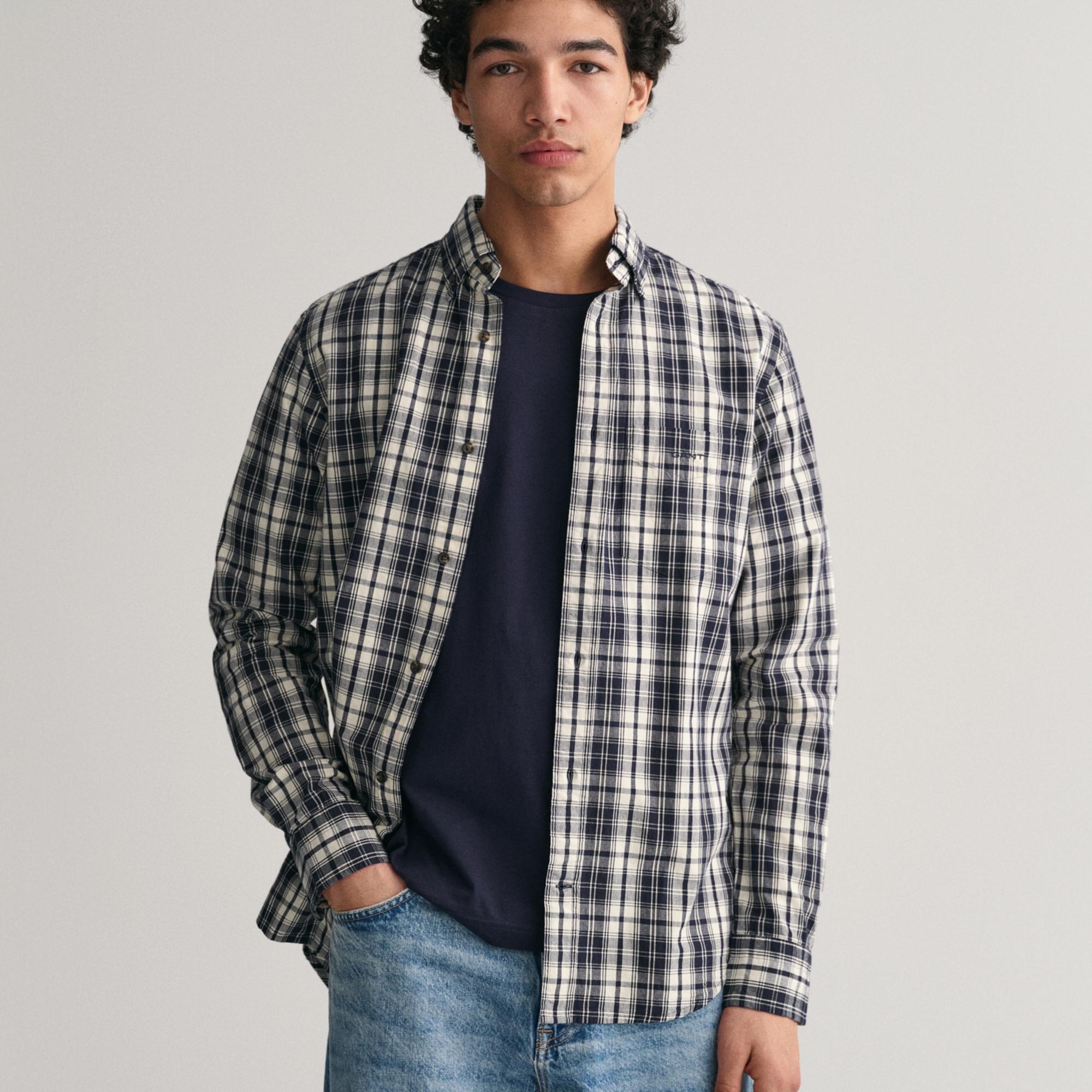 GANT Erkek Krem Regular Fit Düğmeli Yaka Kareli Gömlek