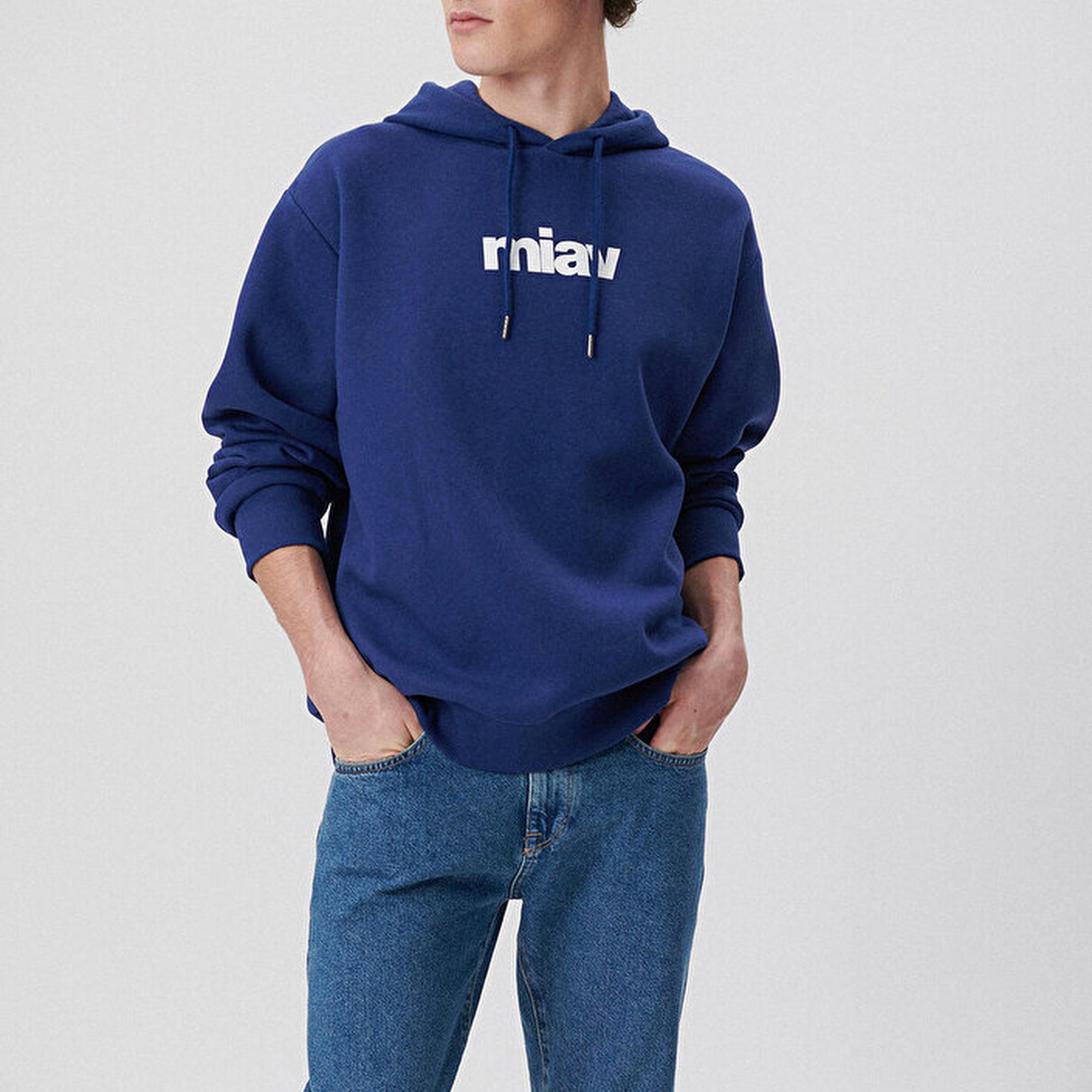 Mavi Mavi Logo Baskılı Kapüşonlu Mavi Sweatshirt 0S10001-70722