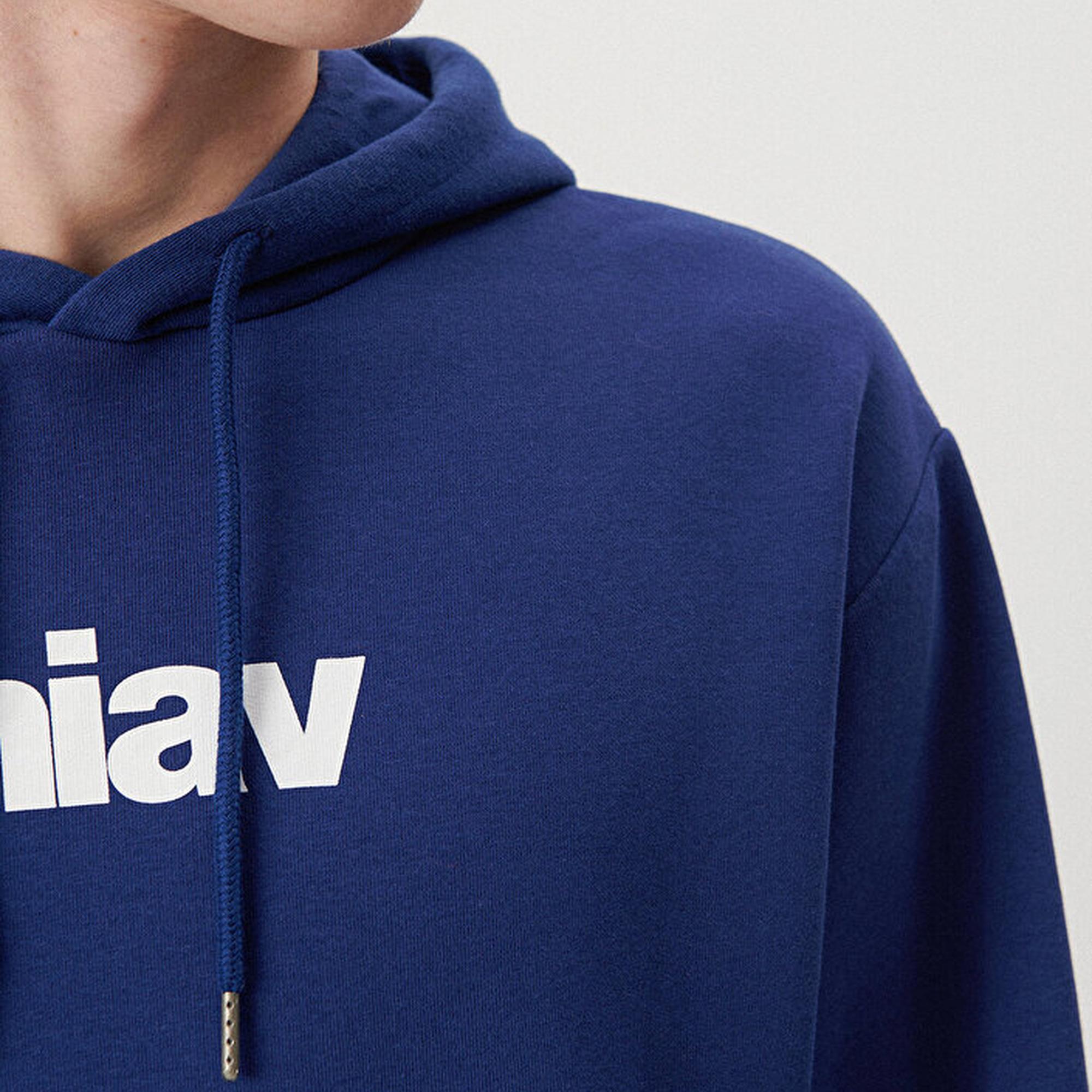 Mavi Mavi Logo Baskılı Kapüşonlu Mavi Sweatshirt 0S10001-70722