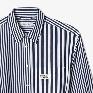  Kadın Regular Fit Uzun Kollu Gömlek Yaka Çizgili Beyaz Elbise