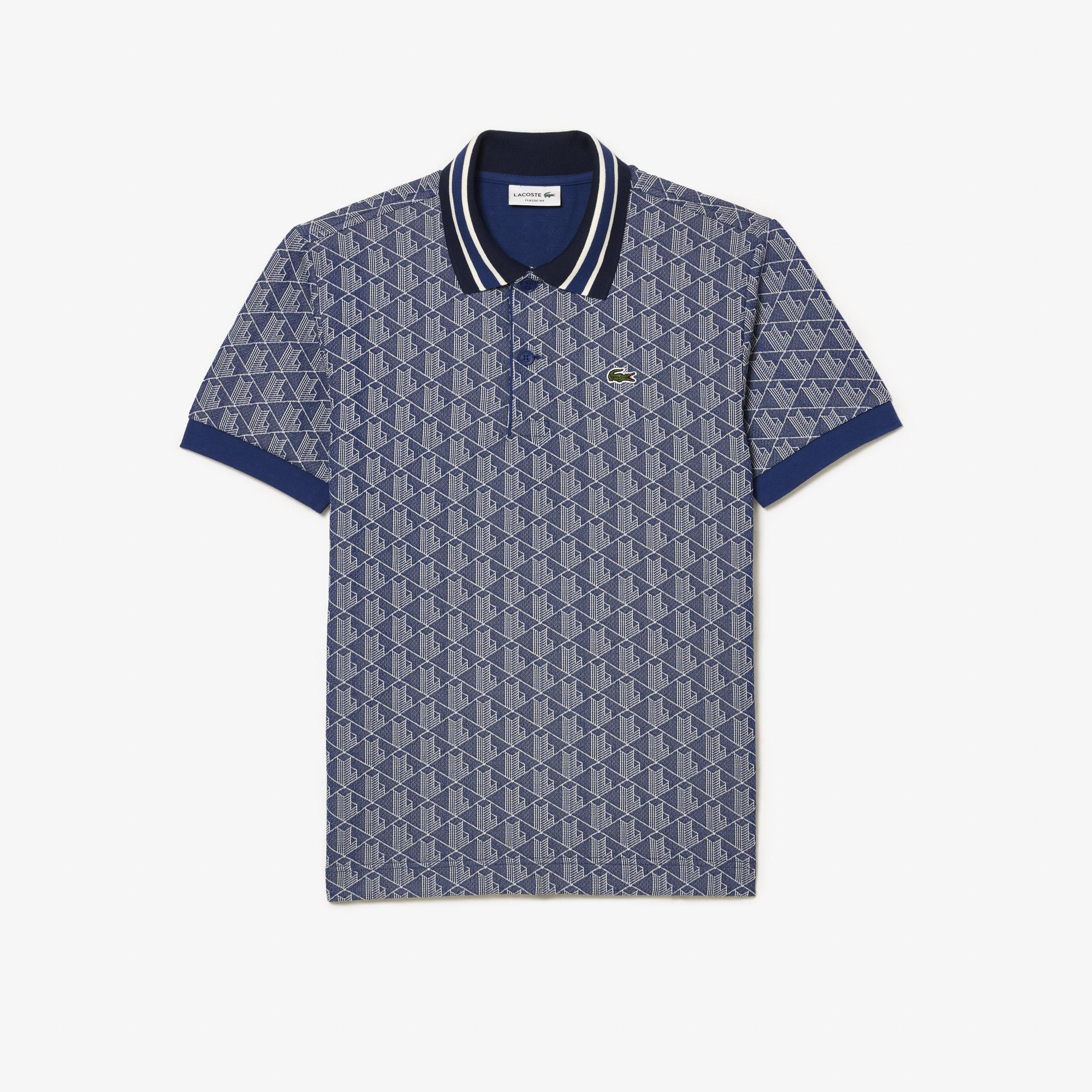 Erkek Classic Fit Monogram Lacivert Polo