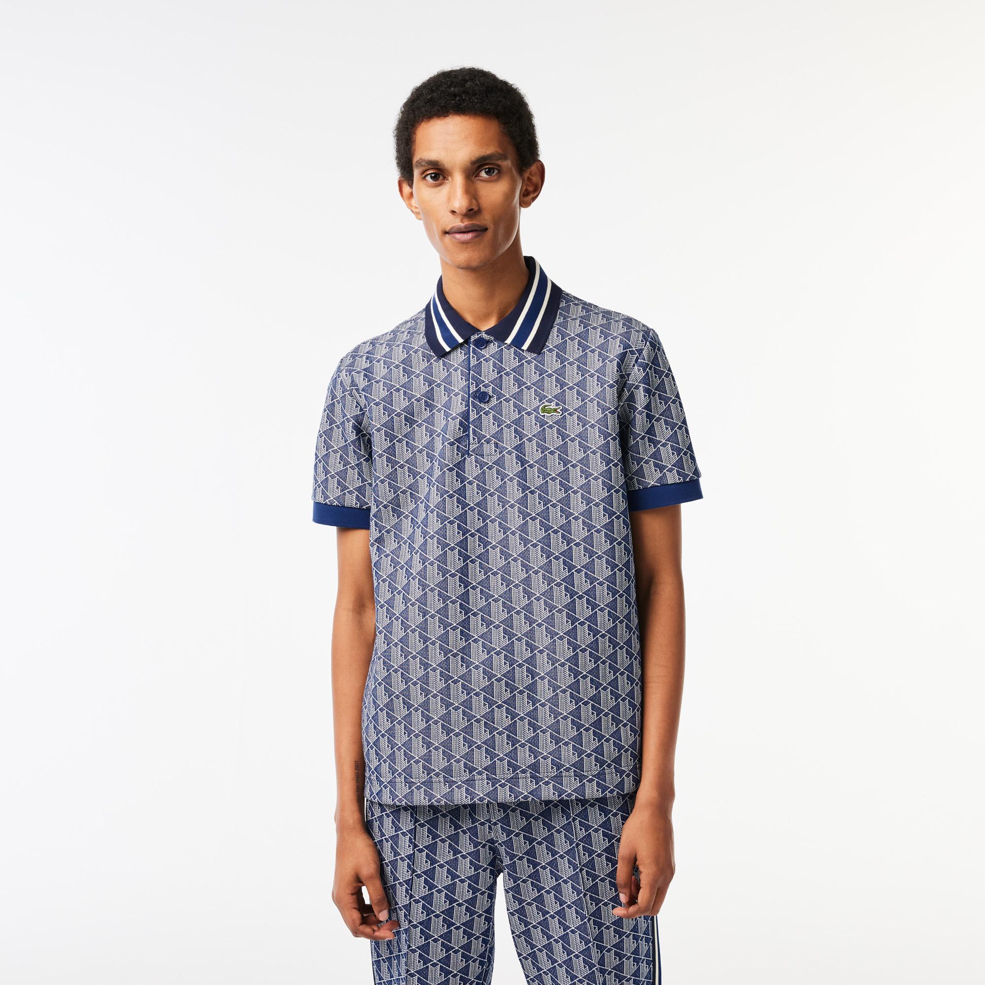 Erkek Classic Fit Monogram Lacivert Polo