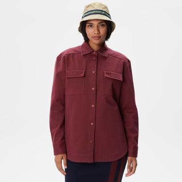  Kadın Relaxed Fit Uzun Kollu Kırmızı Gömlek