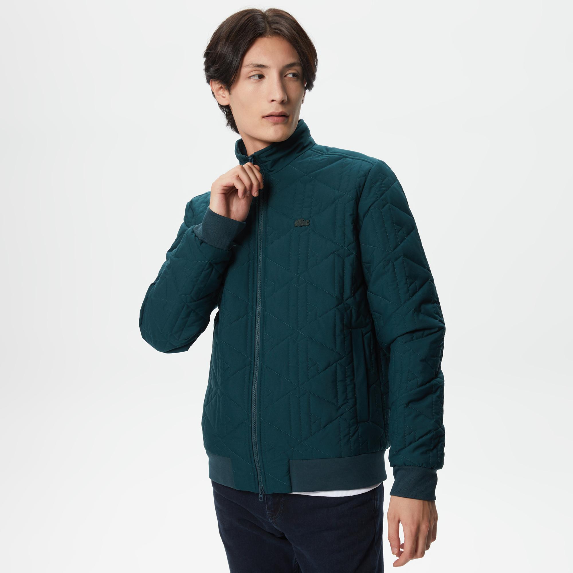 Erkek Dik Yaka Monogram Yeşil Mont