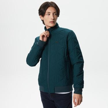  Erkek Dik Yaka Monogram Yeşil Mont