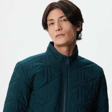  Erkek Dik Yaka Monogram Yeşil Mont