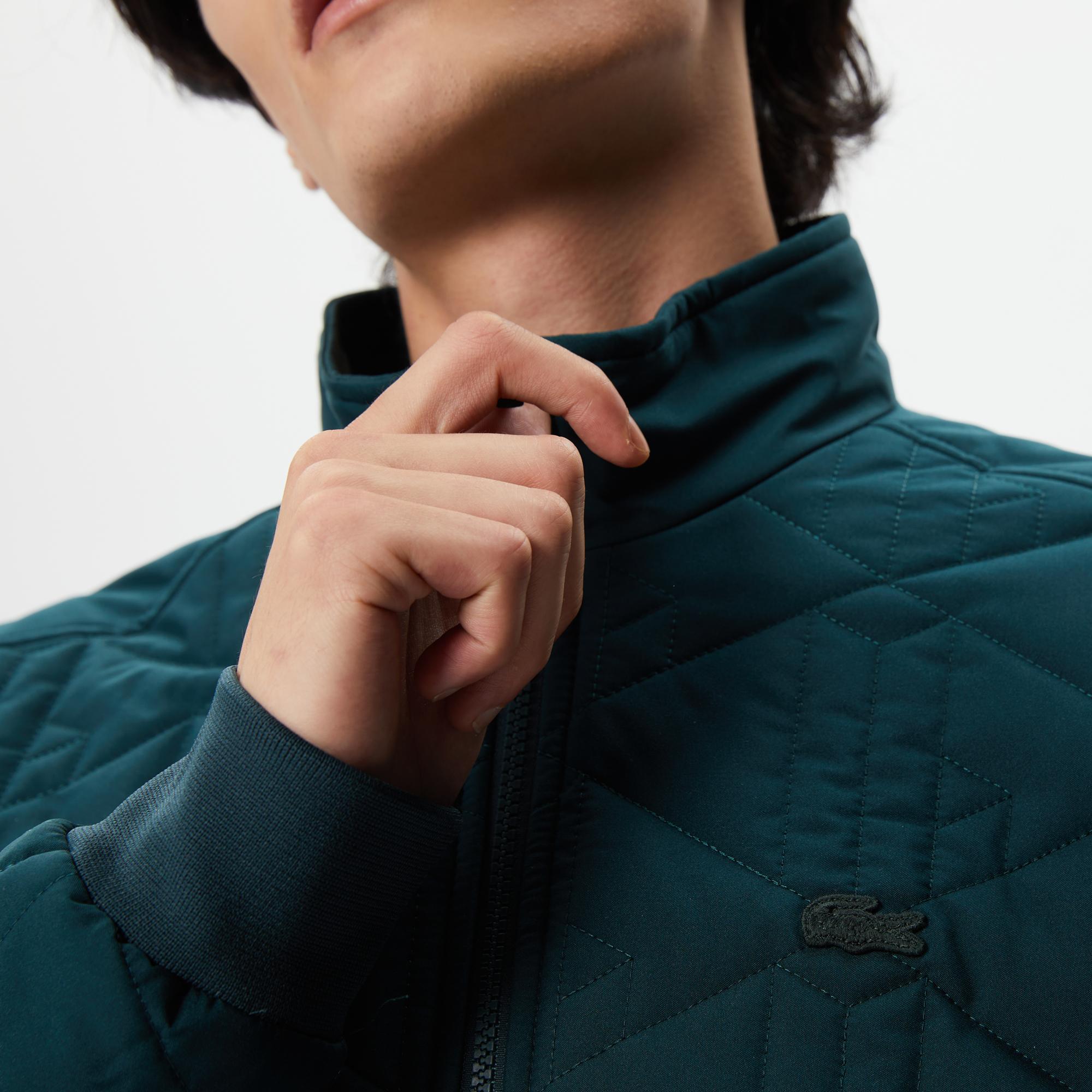 Erkek Dik Yaka Monogram Yeşil Mont