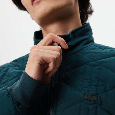  Erkek Dik Yaka Monogram Yeşil Mont